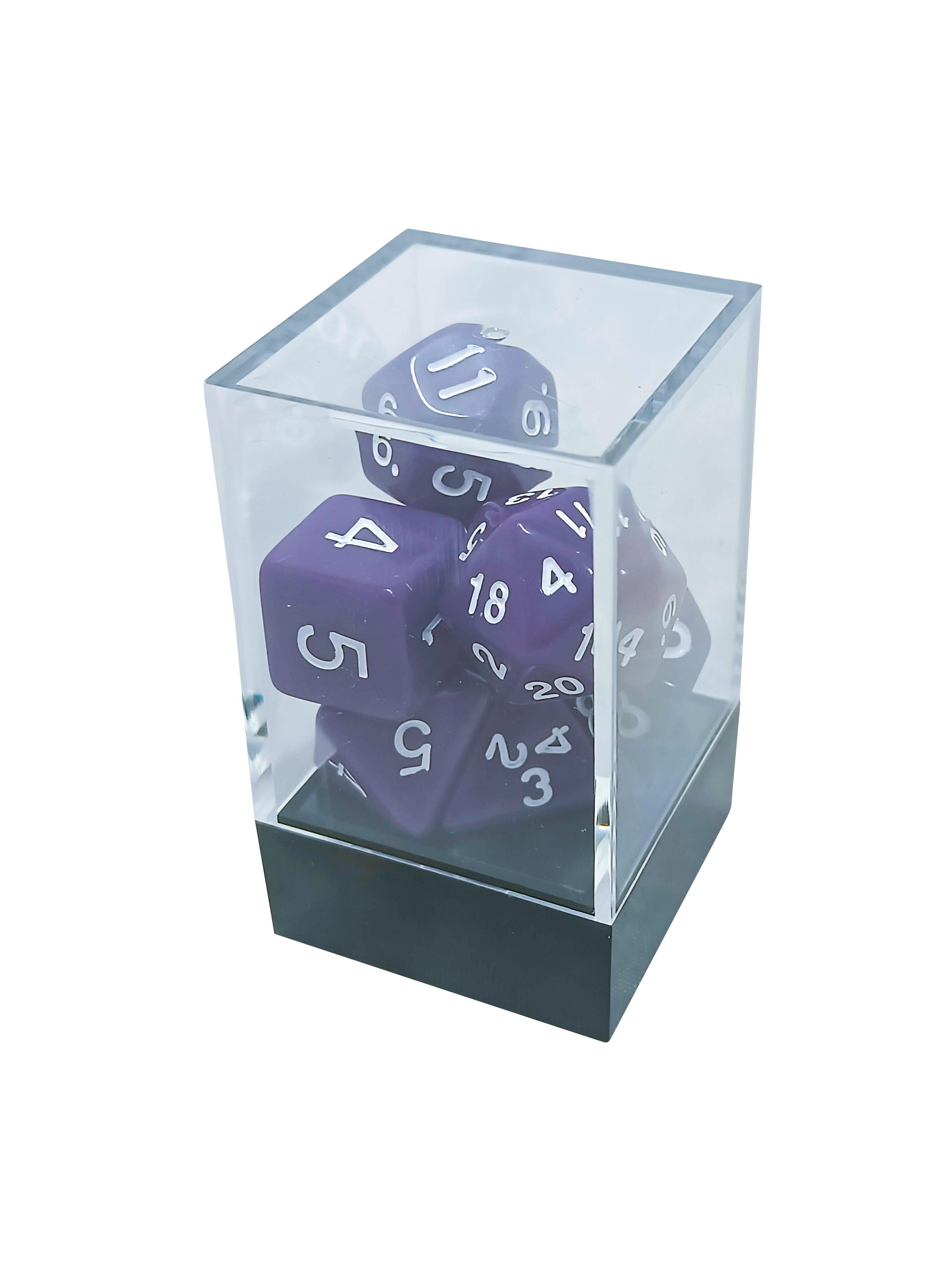 Purple Opaque Polyhedral Dice Set with White Numbers - Gifts for Geeks Leicester