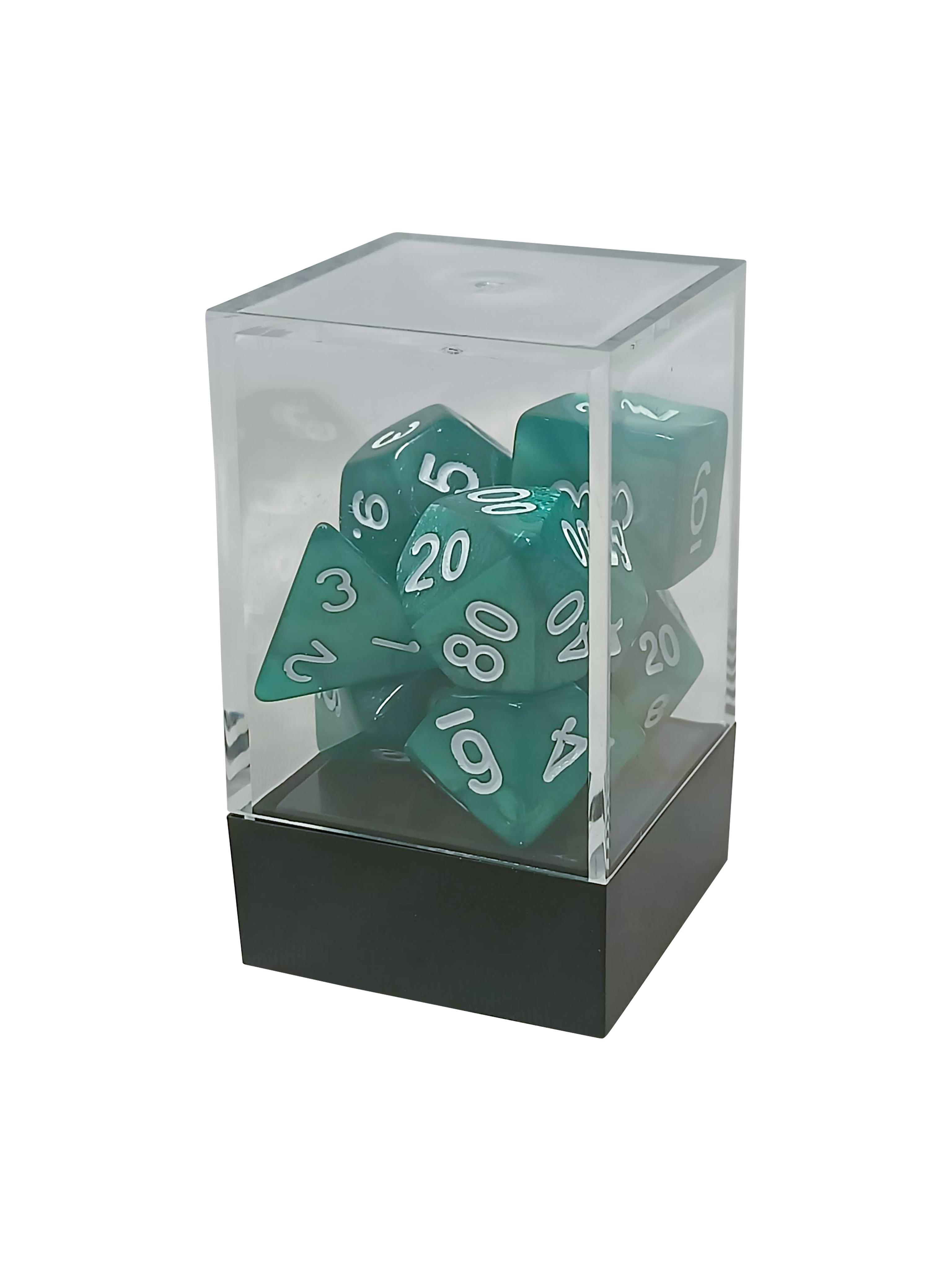 Green Pearl Dice Polyhedral Set with White Numbers - Gifts for Geeks Leicester