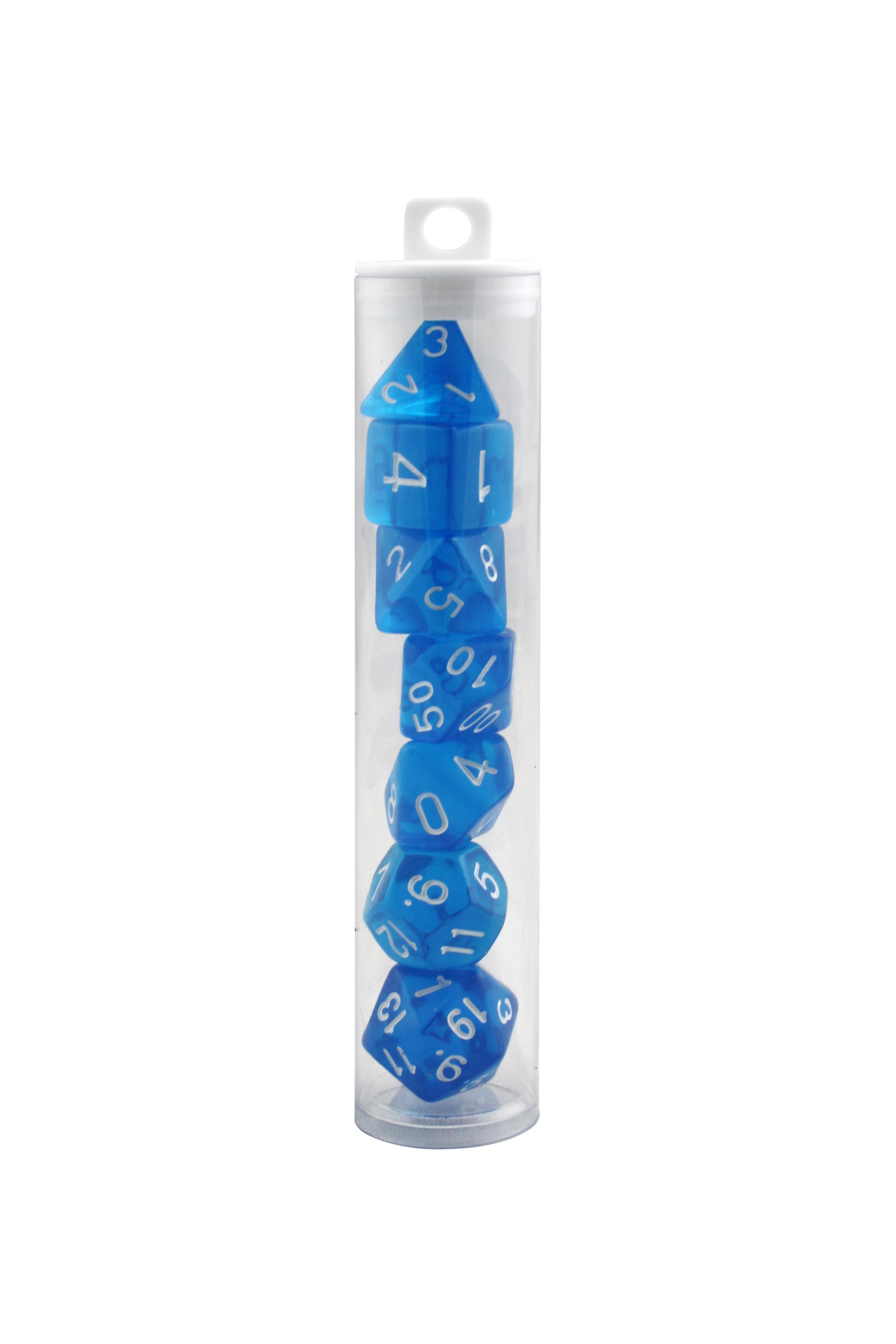 Electric Blue Transparent Polyhedral Dice Set thumbnail
