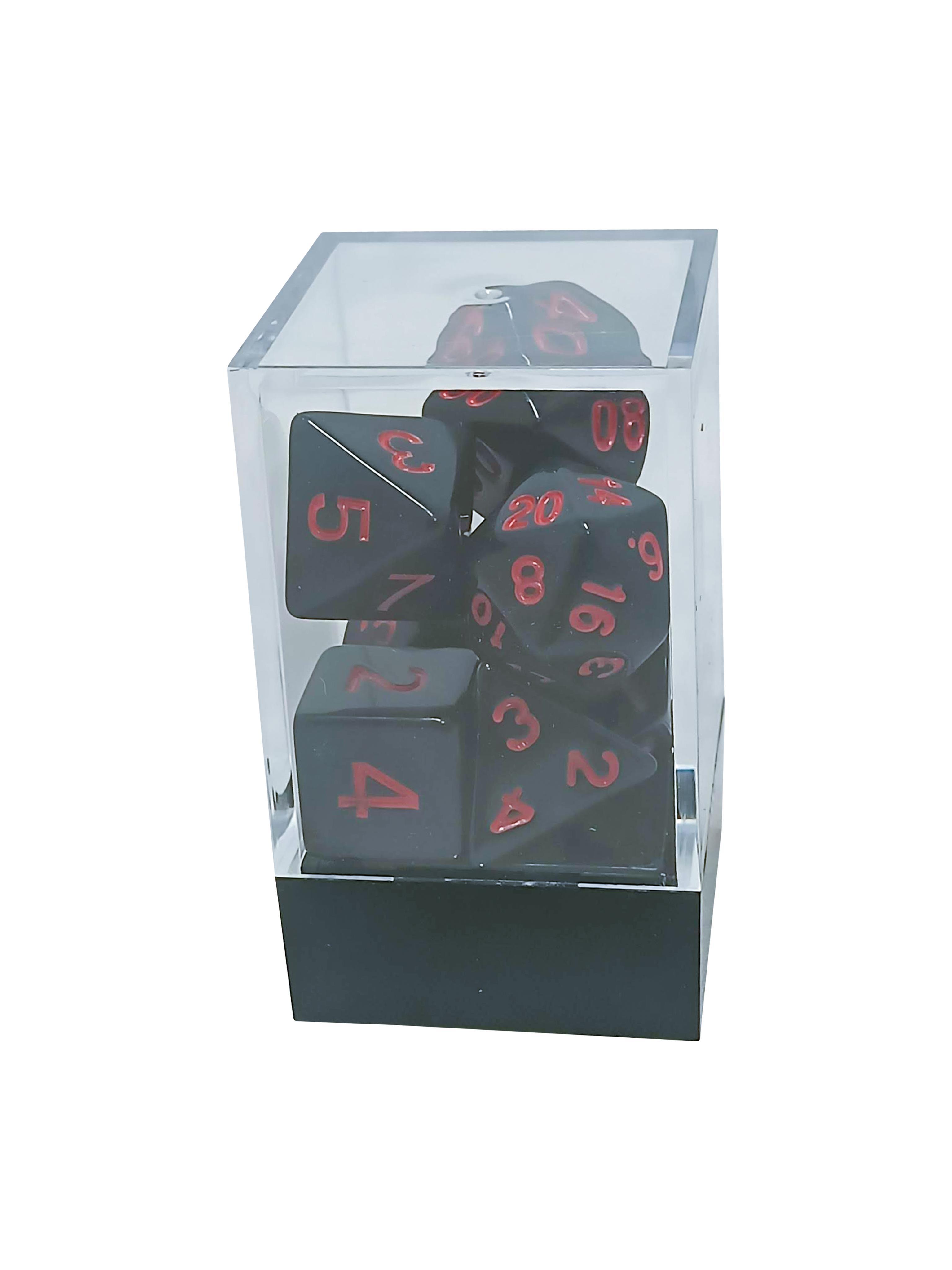 Black Opaque Polyhedral Dice Set with Red Numbers - Gifts for Geeks Leicester