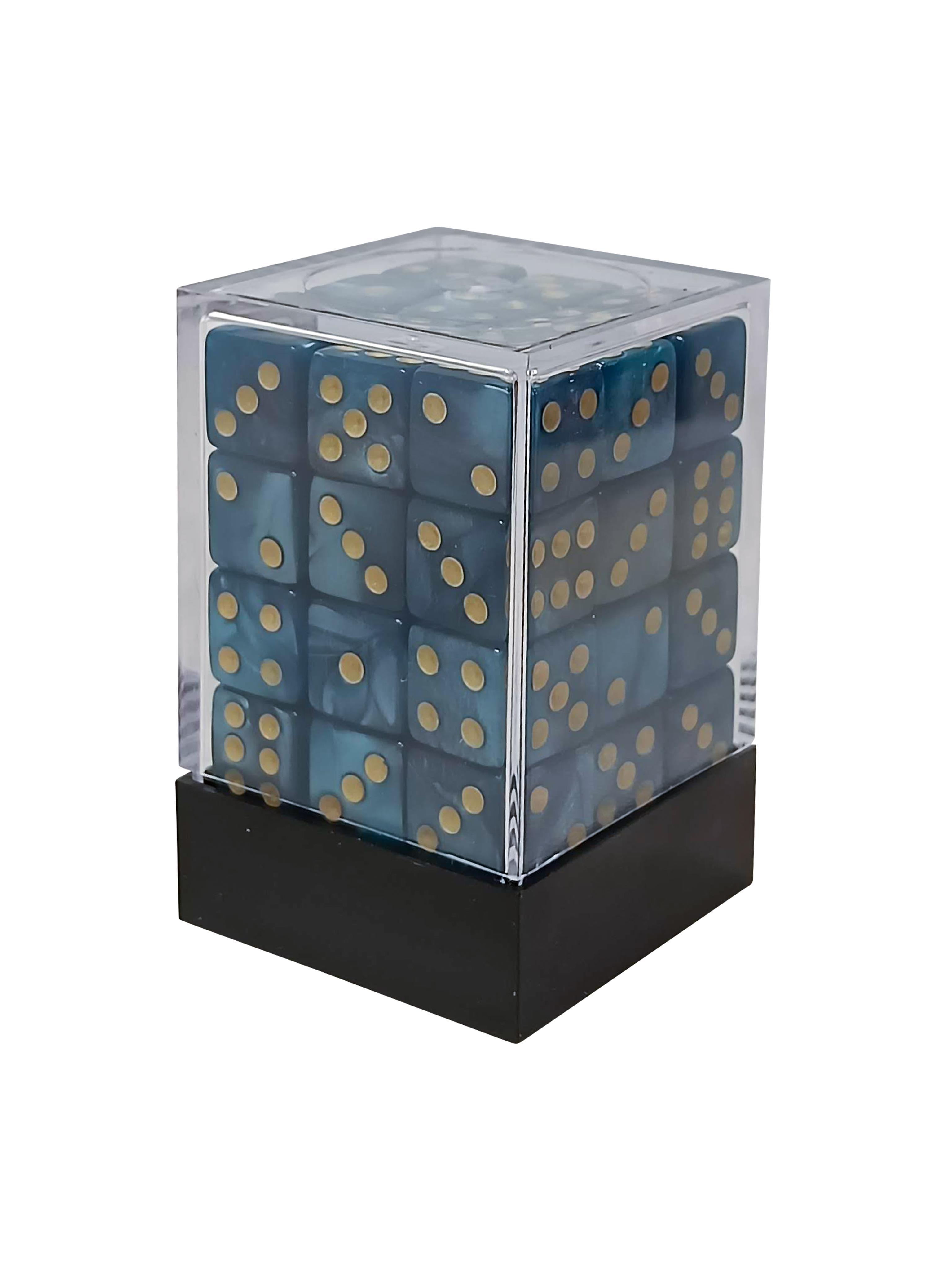 36 x 12MM d6 Teal Blue Pearl Dice Set with Gold Dots - Gifts for Geeks Leicester