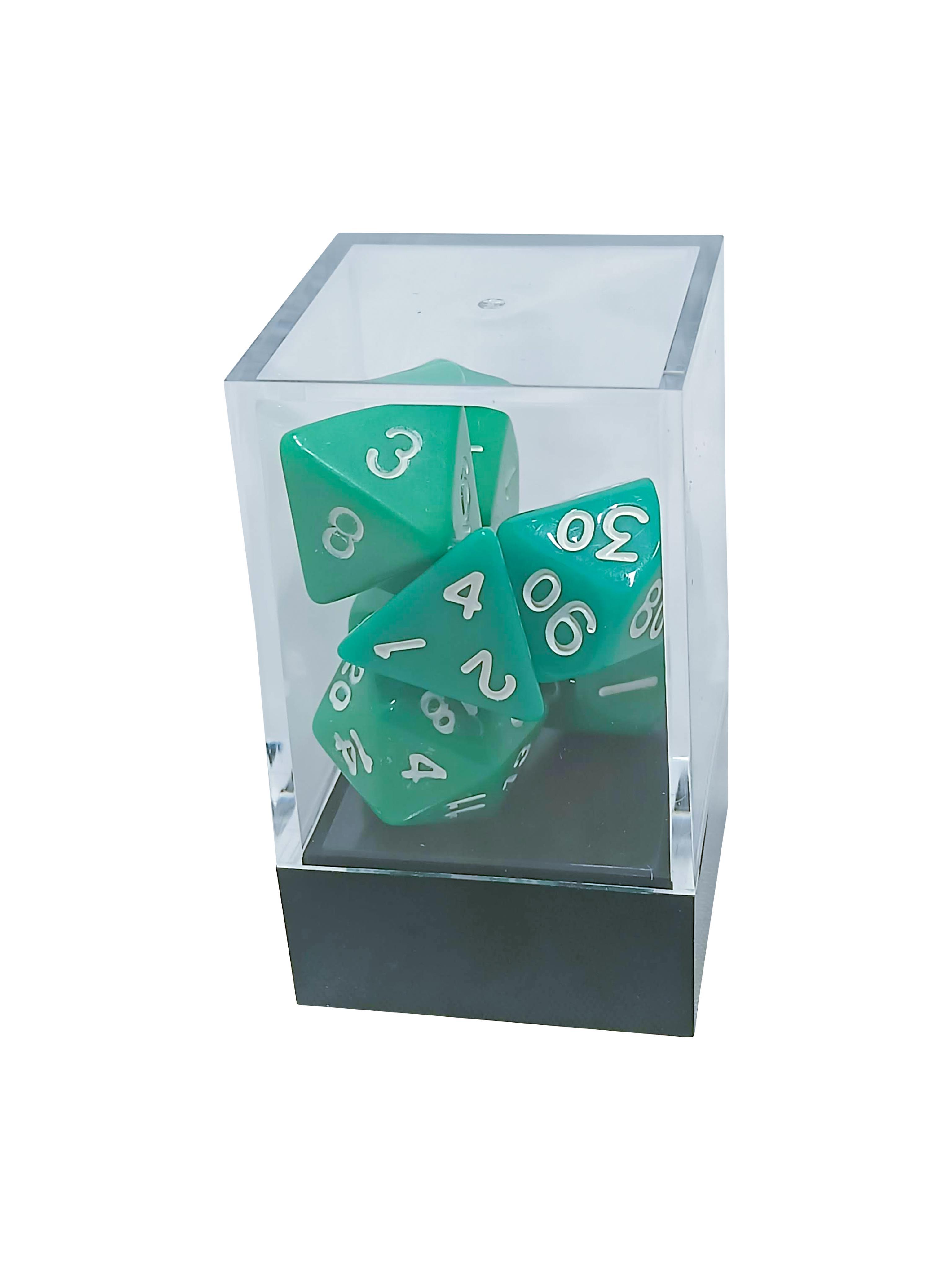Green Opaque Polyhedral Dice Set with White Numbers thumbnail