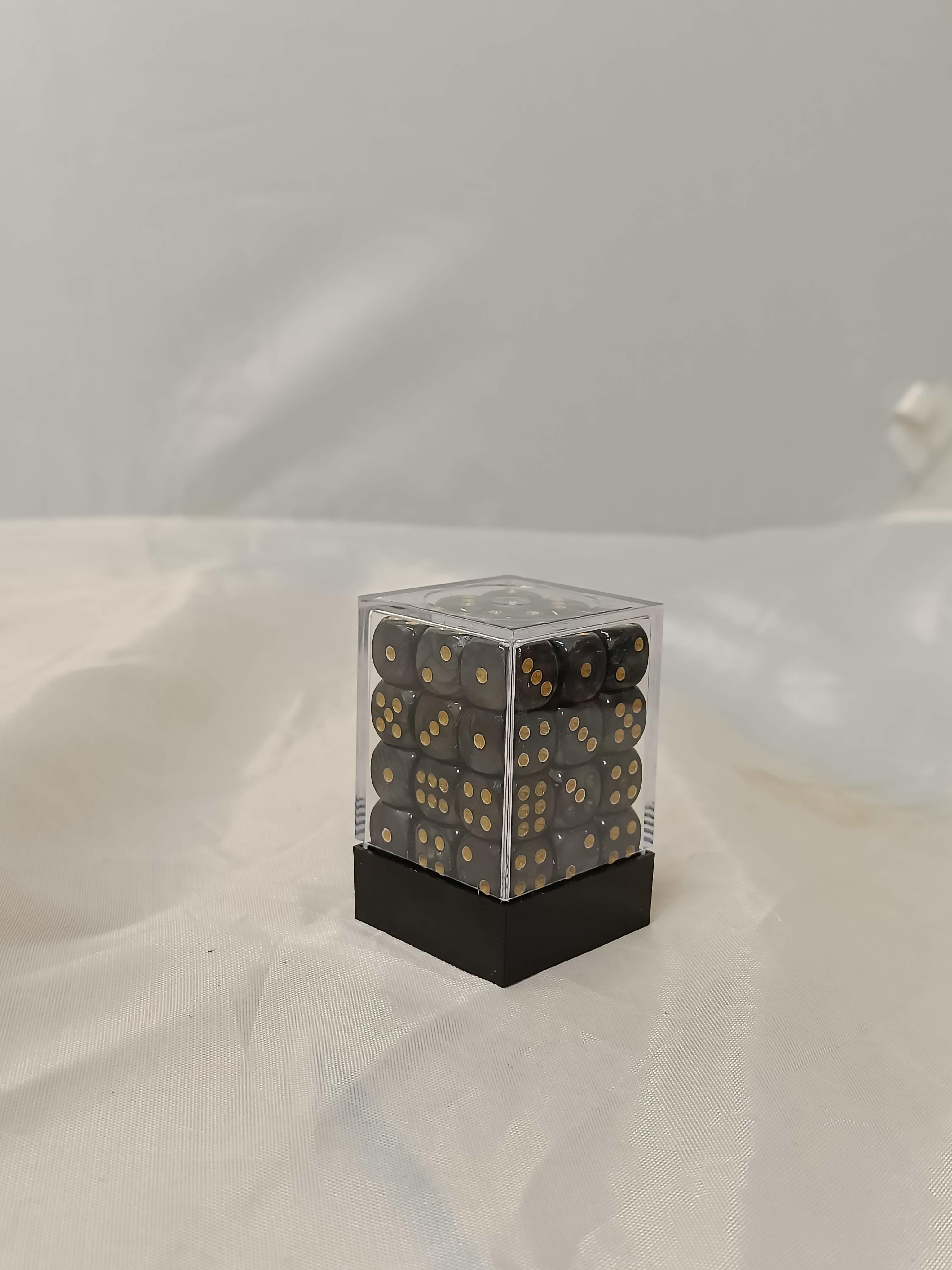 36 x 12MM d6 Black Pearl DICE set with gold dots. - Gifts for Geeks Leicester