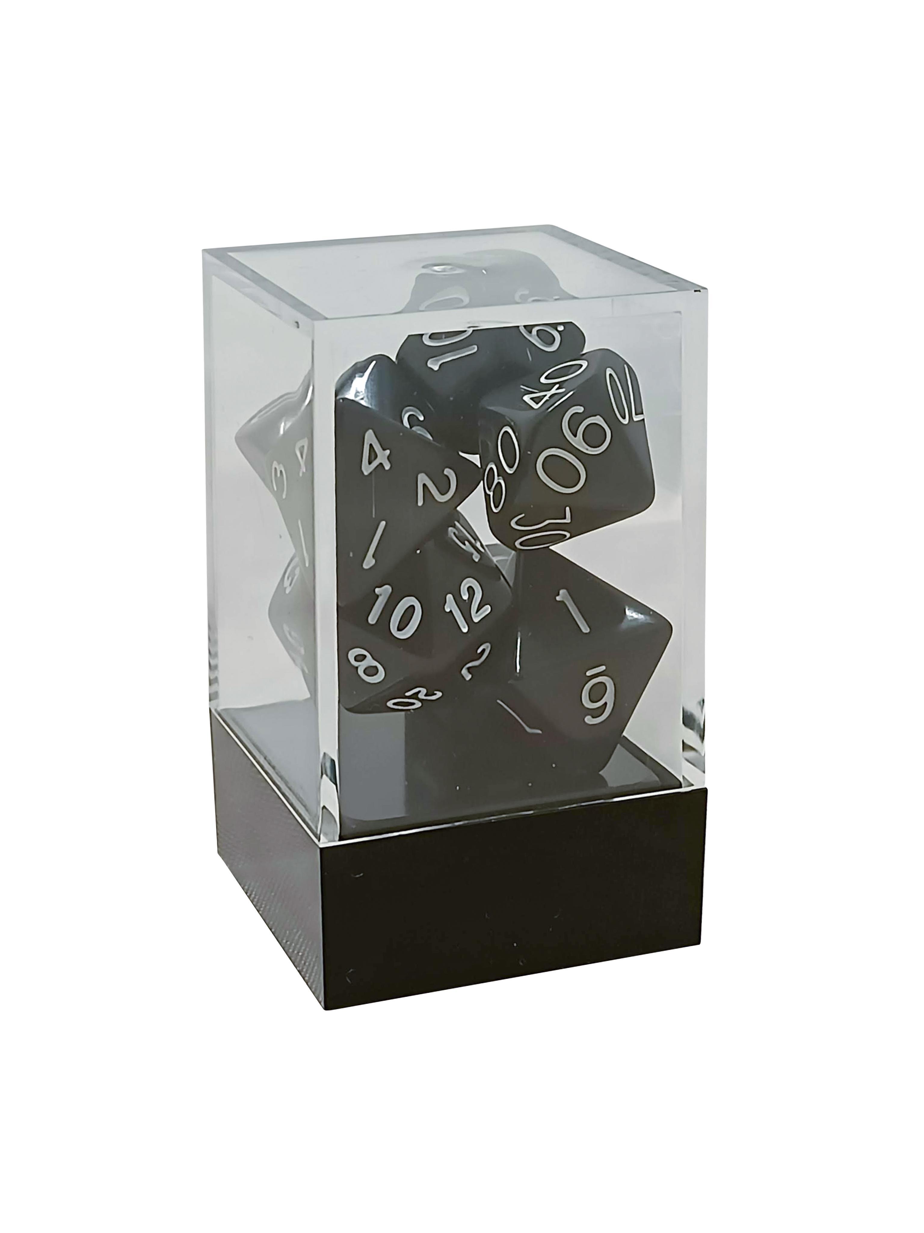 Black Opaque Polyhedral Dice Set with White Numbers - Gifts for Geeks Leicester