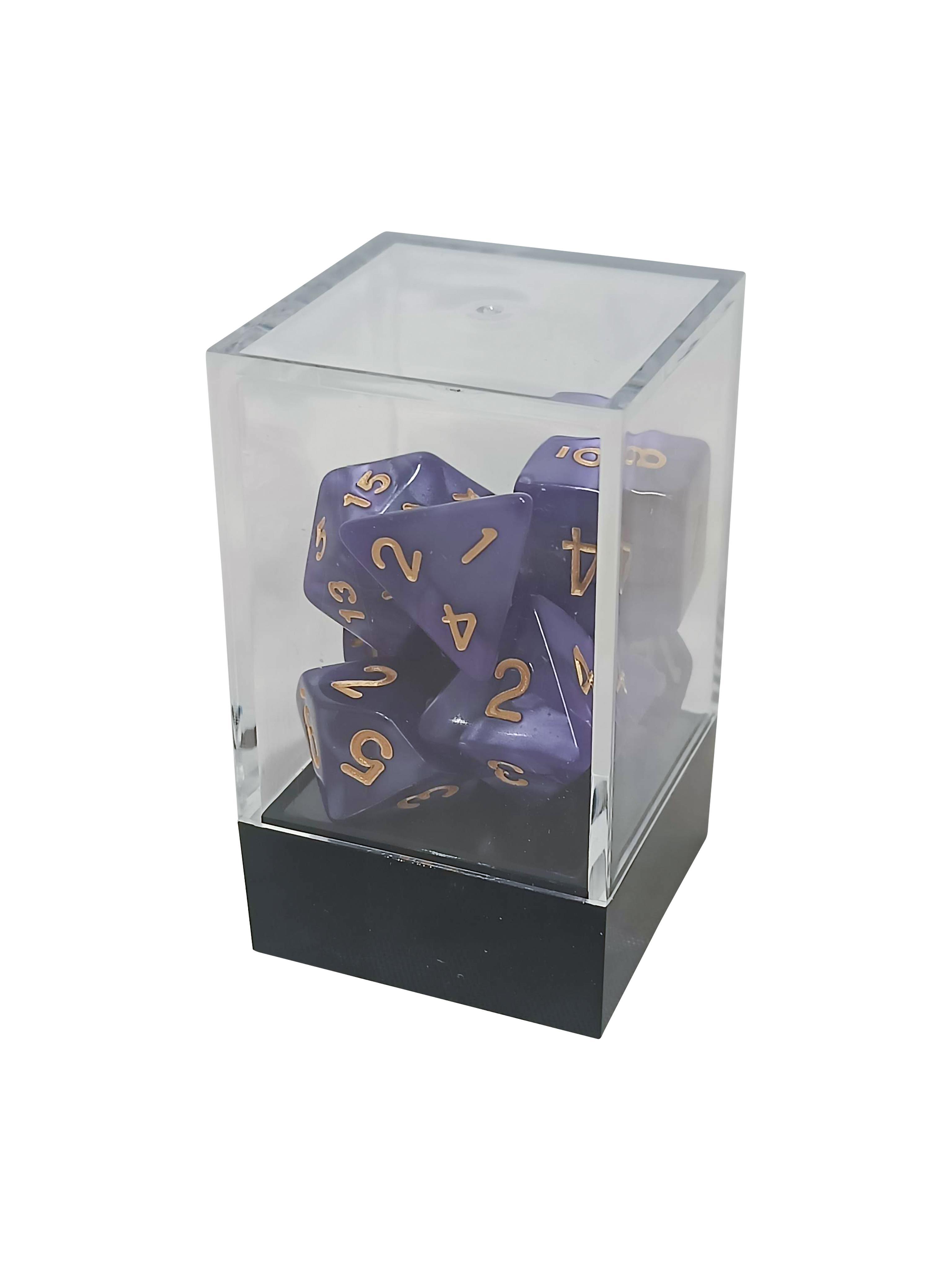 Purple Pearl Dice Polyhedral Set with Golden Numbers - Gifts for Geeks Leicester