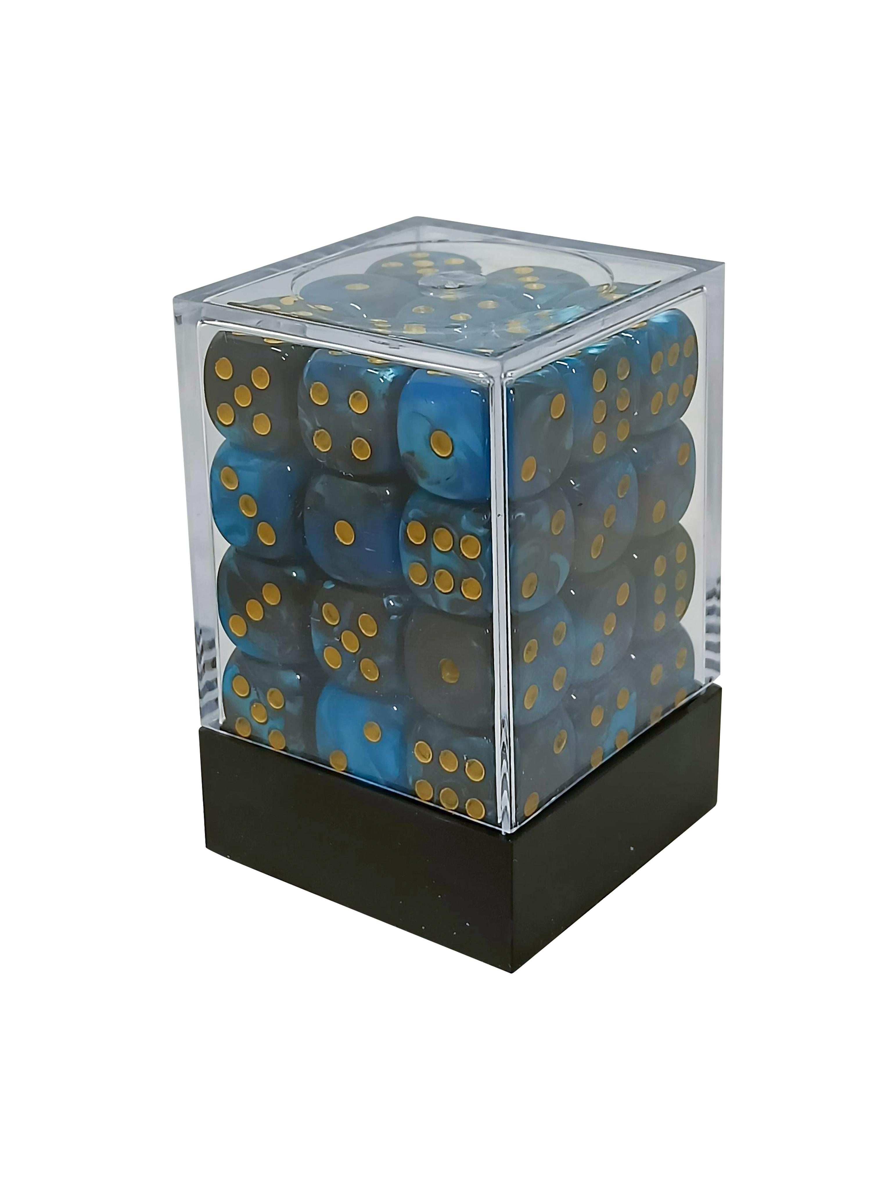 36 x 12MM d6 Abyss DICE set - Blue & Black with Yellow Dots thumbnail