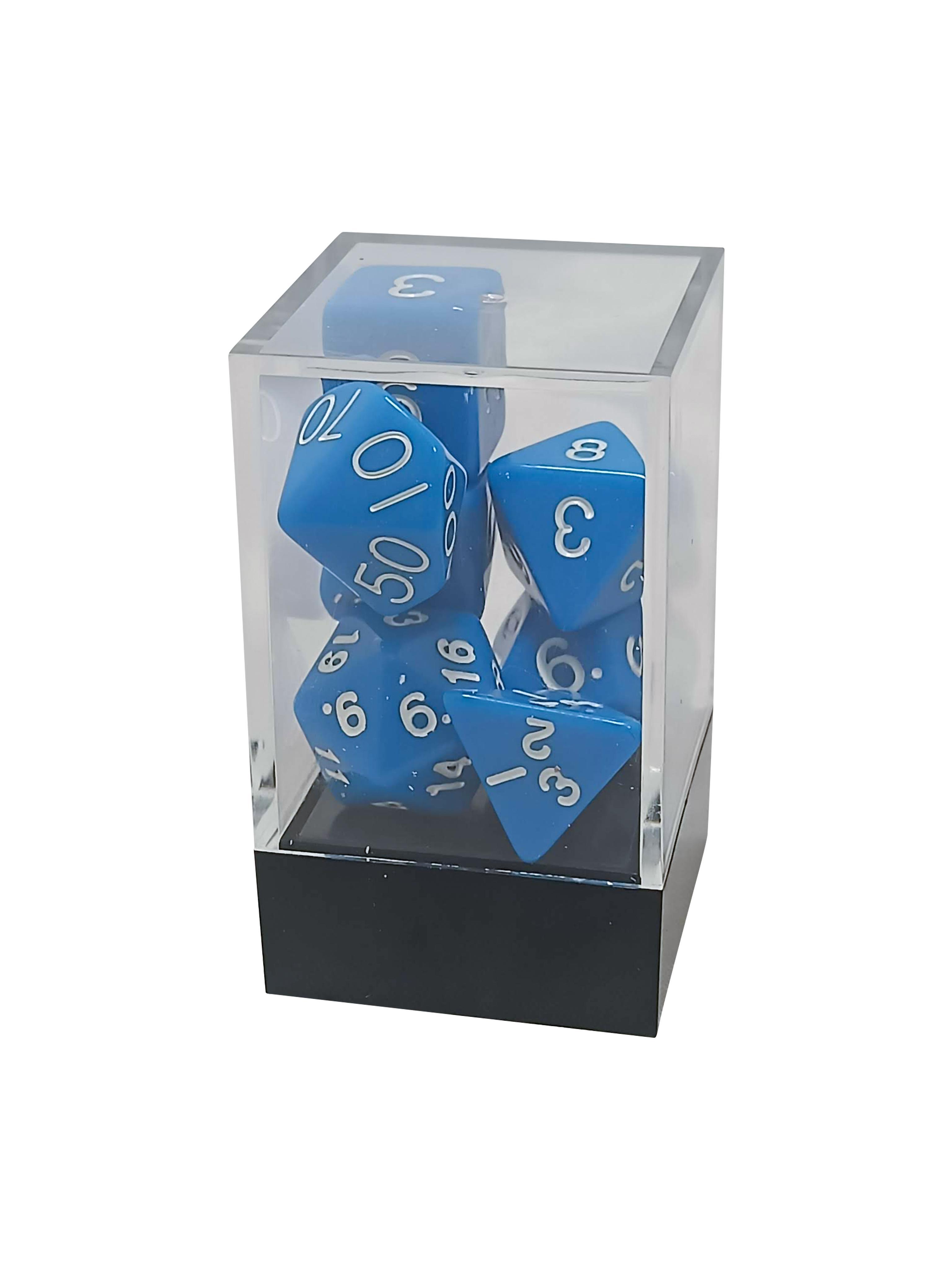 Blue Opaque Polyhedral Dice Set with White Numbers - Gifts for Geeks Leicester