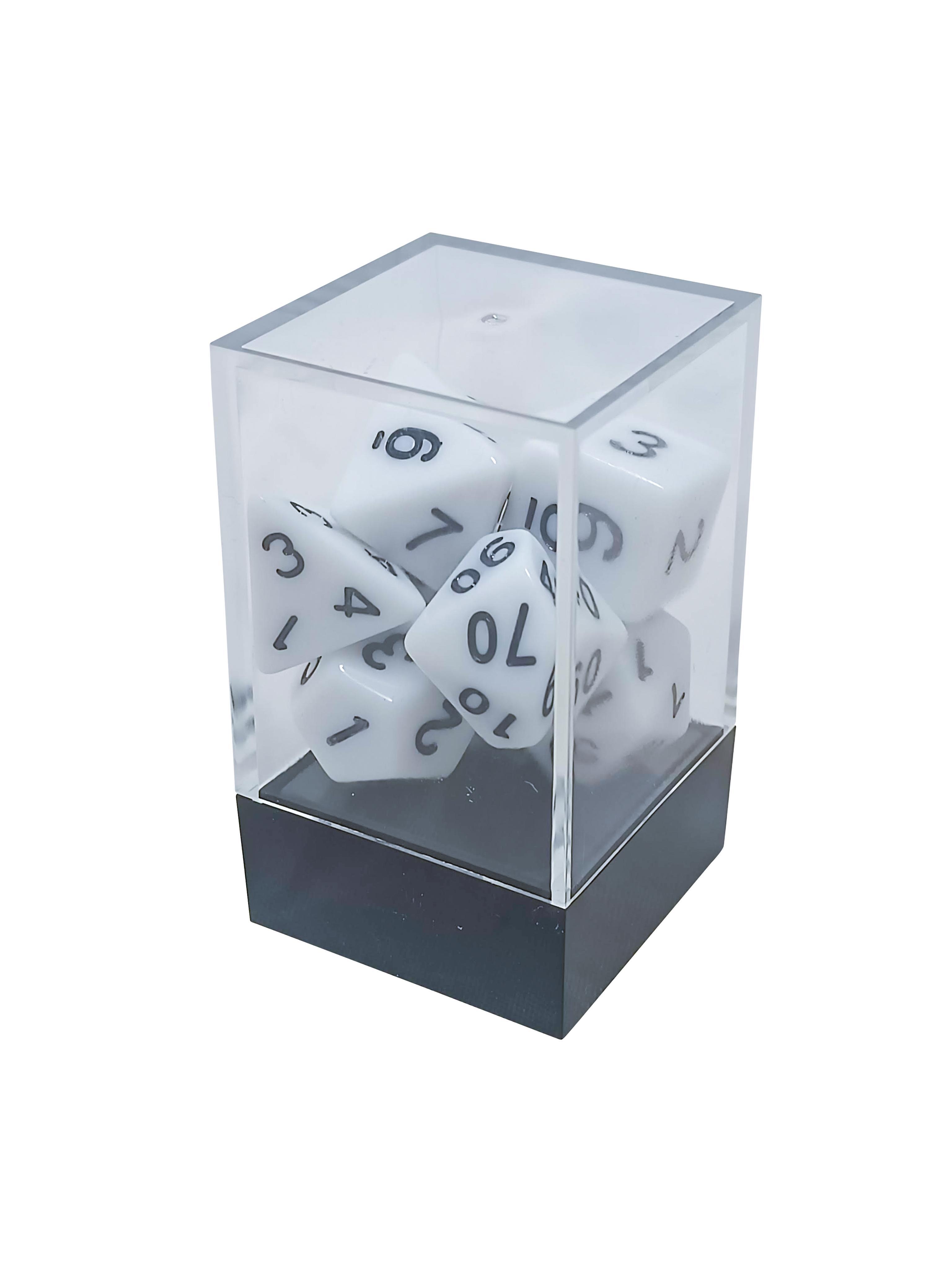 White Opaque Polyhedral Dice Set with Black Numbers - Gifts for Geeks Leicester