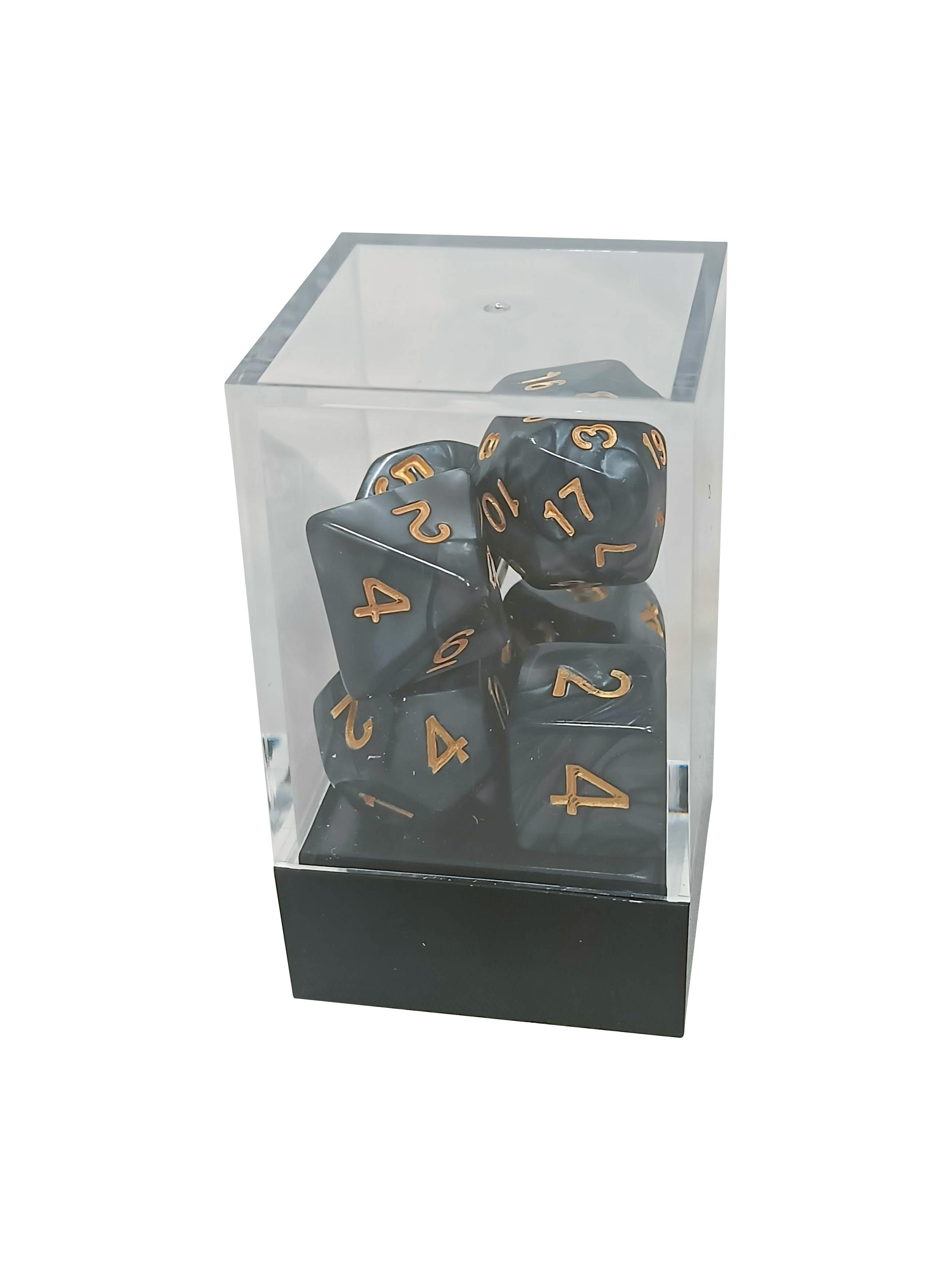 Black Pearl Dice Polyhedral Set with Golden Numbers thumbnail