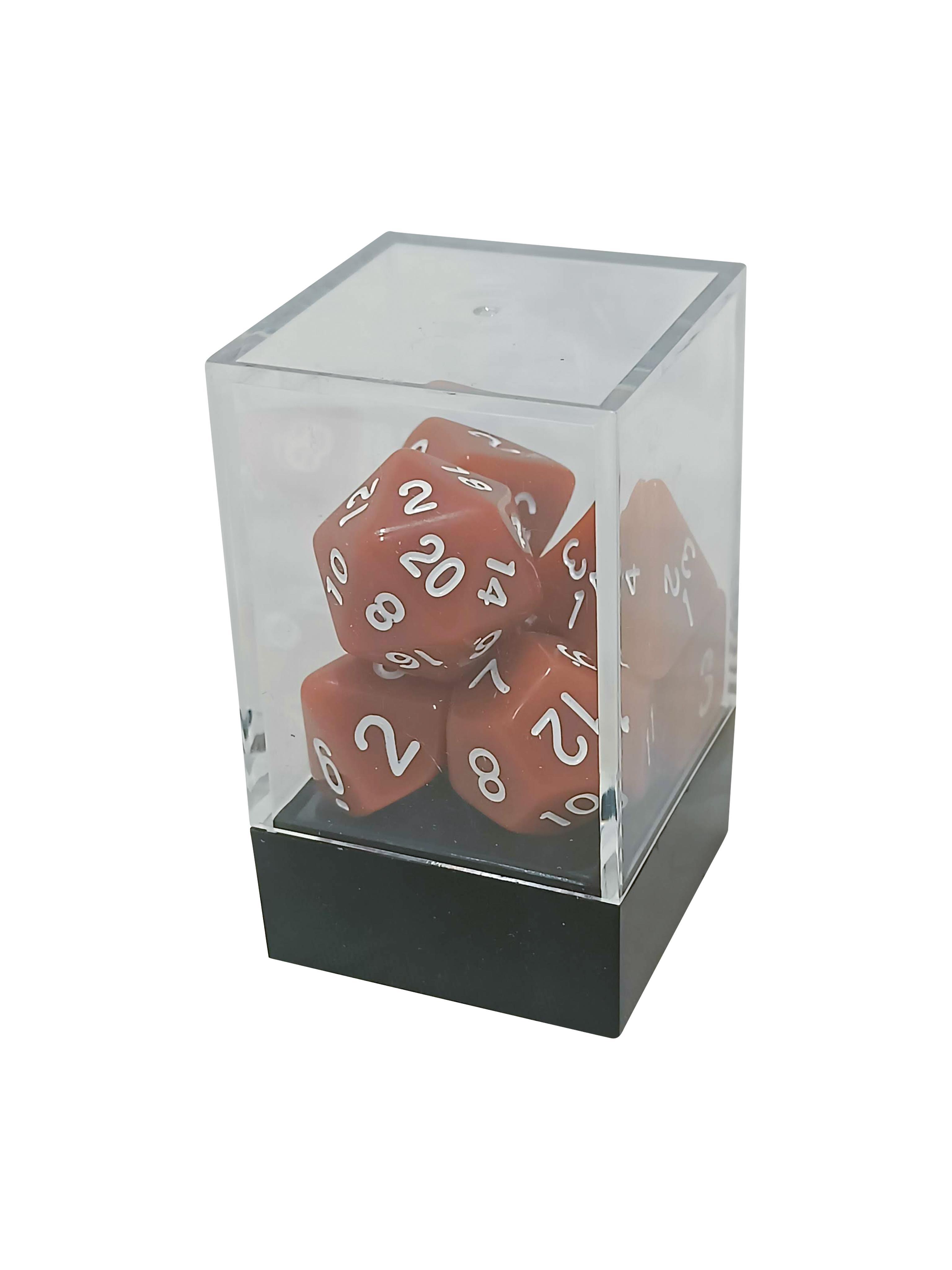 Brown Opaque Polyhedral Dice Set with White Numbers thumbnail