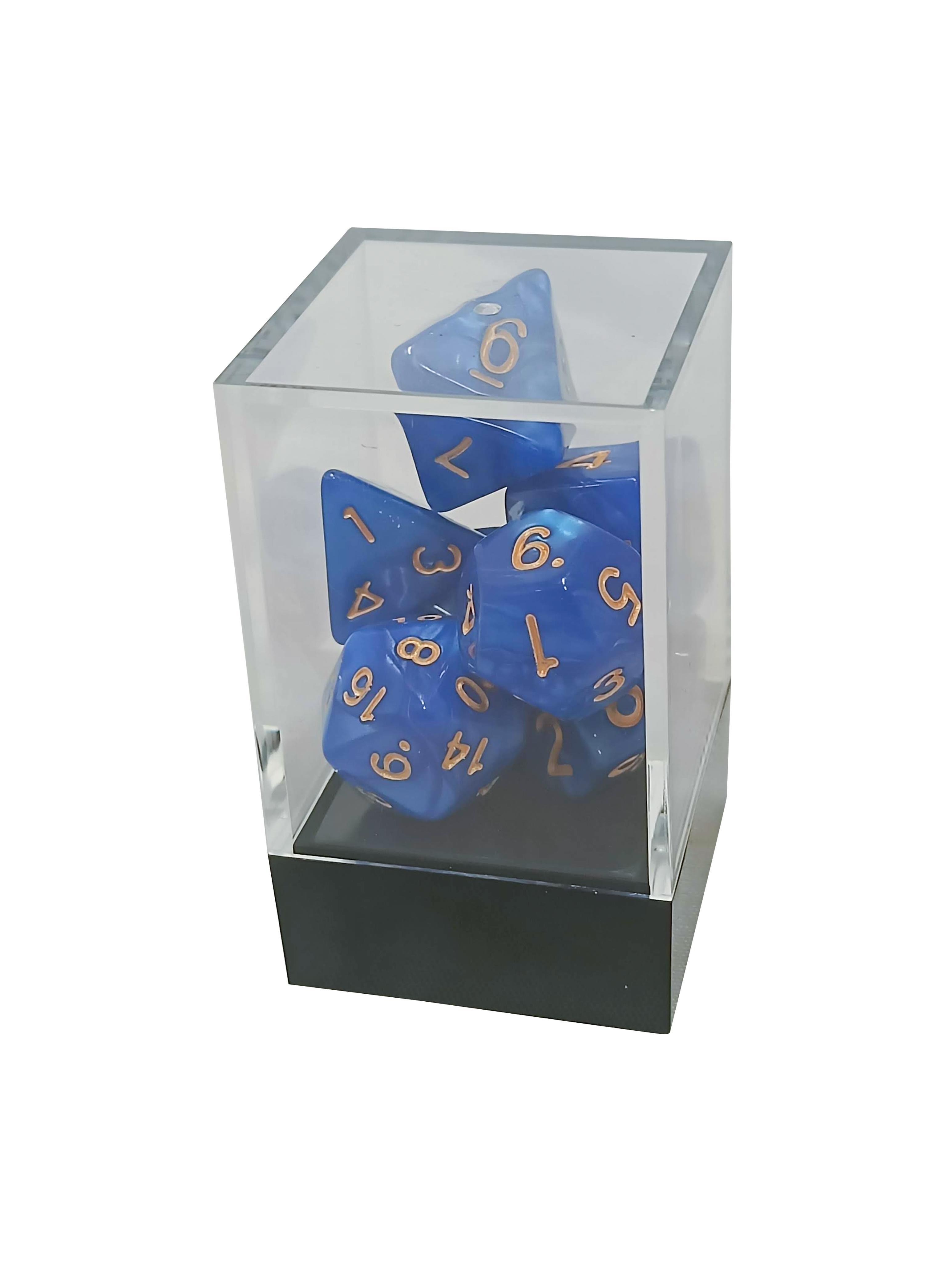 Blue Pearl Dice Polyhedral Set with Golden Numbers thumbnail