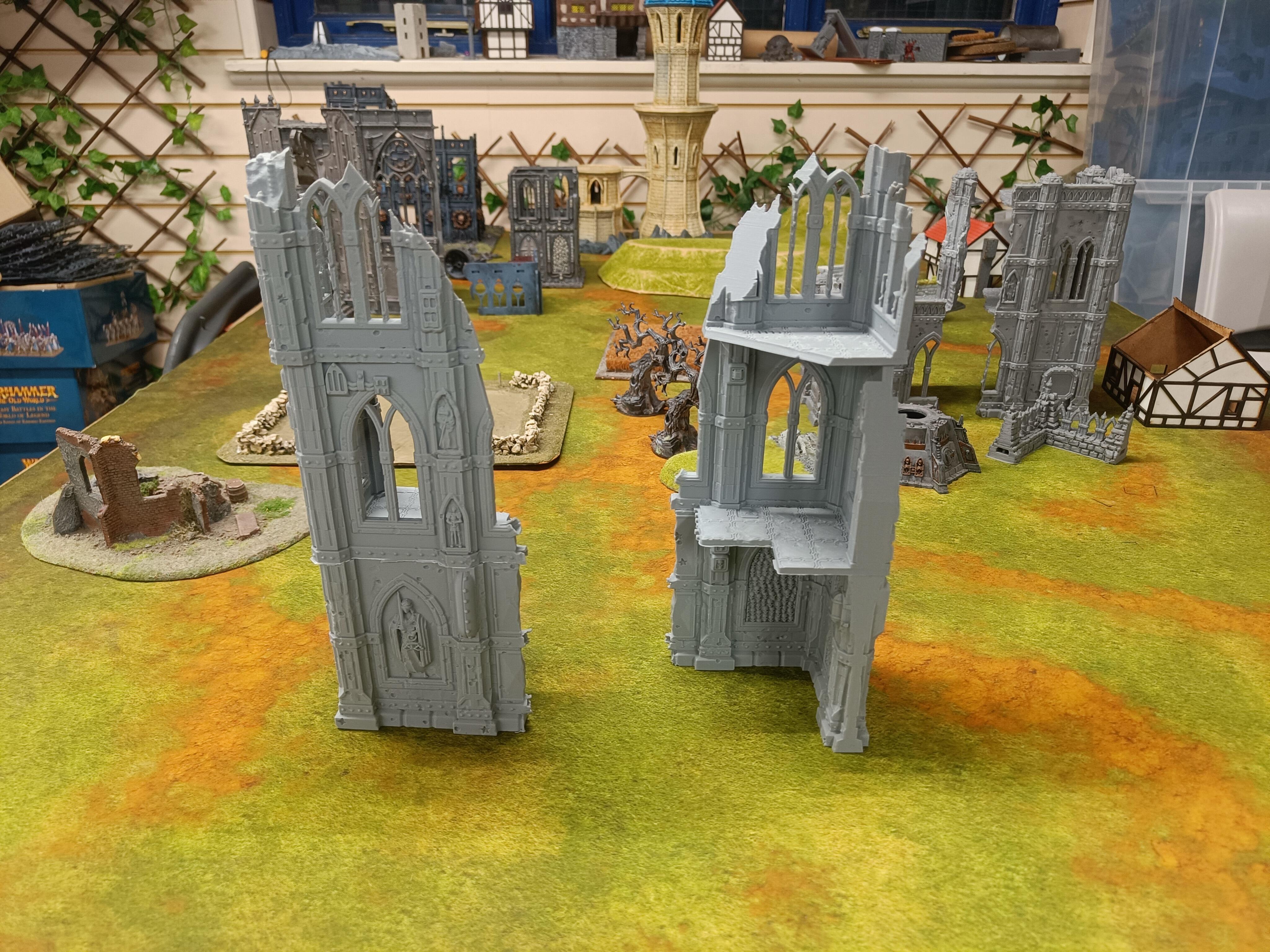 Two Large Gothic Ruined Towers Scenery For 28mm Tabletop Wargame thumbnail