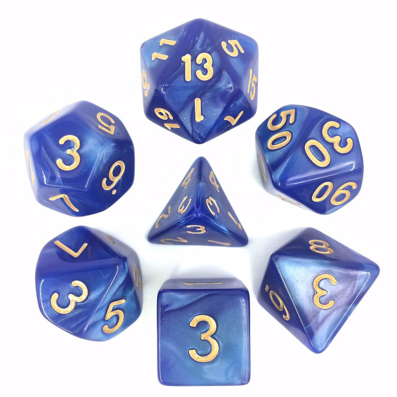 Blue (Golden Font) Pearl Dice Set - Gifts for Geeks Leicester