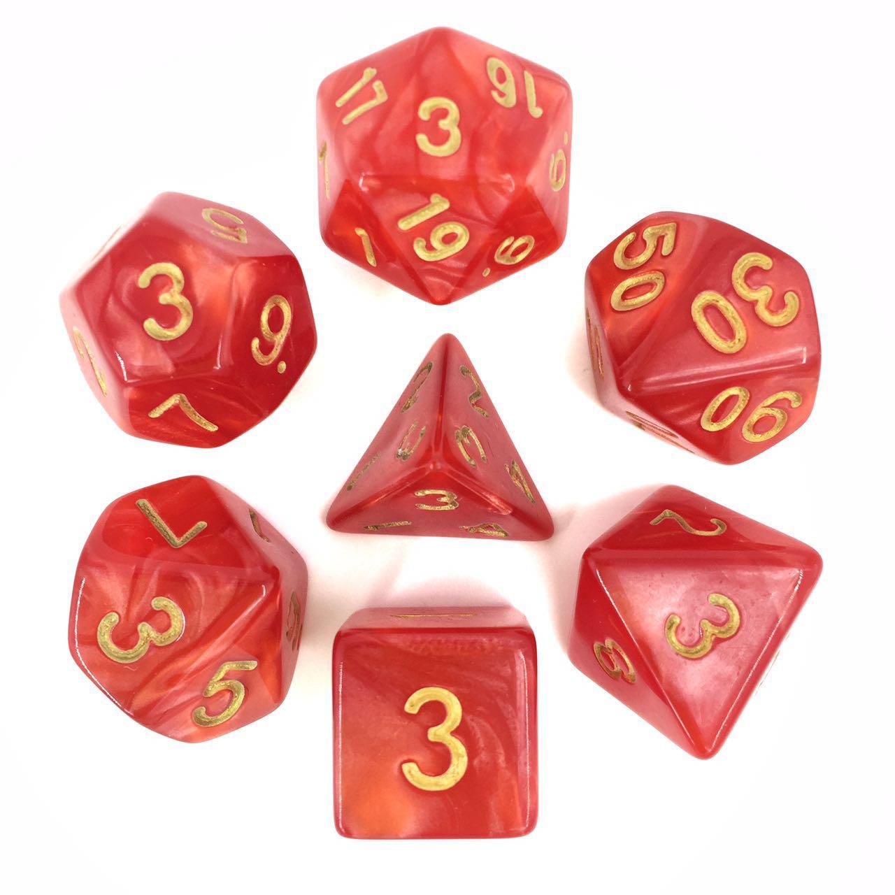 Red (Golden Font) Pearl Dice Set - Gifts for Geeks Leicester