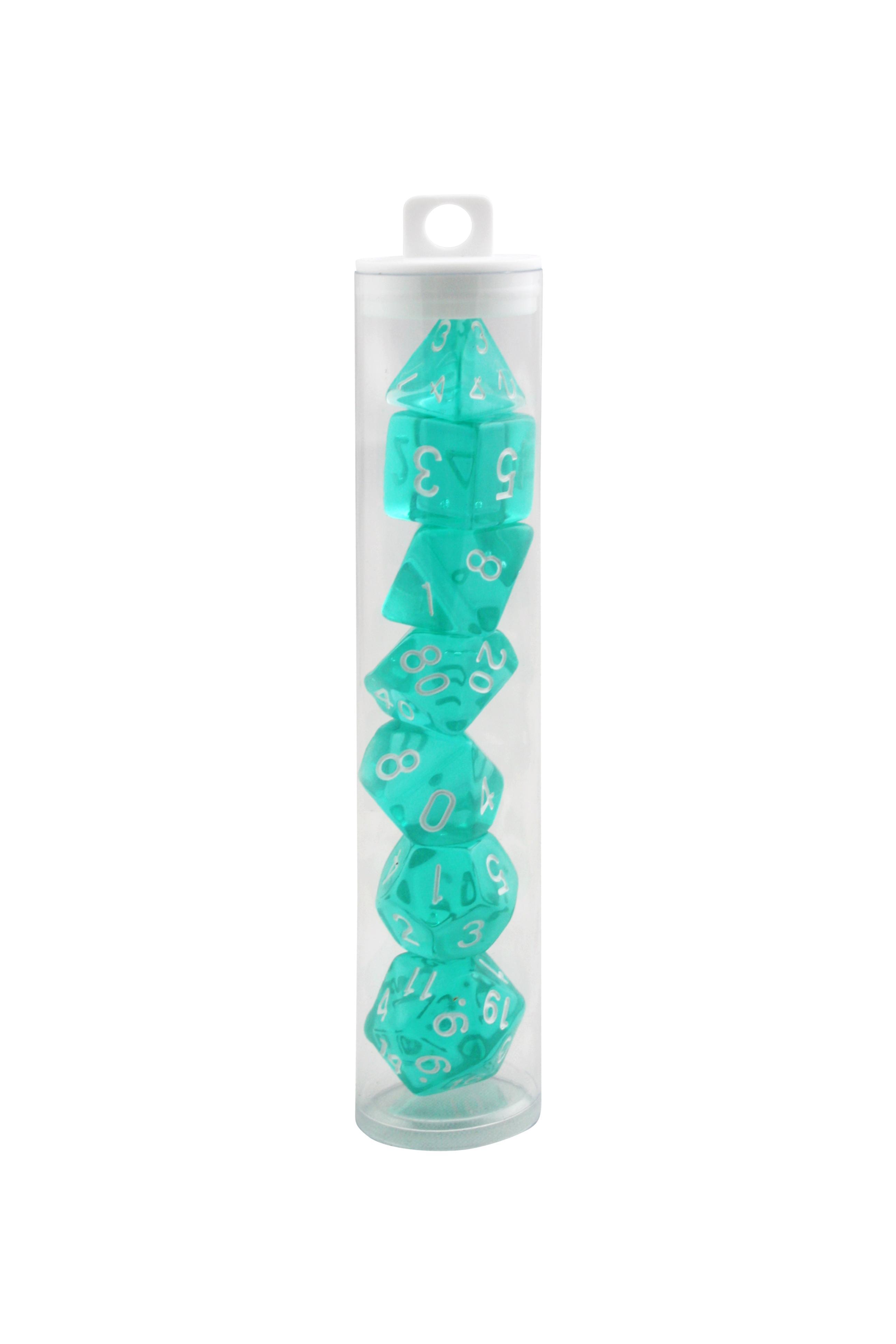Aquamarine Blue Transparent Polyhedral Dice Set - Gifts for Geeks Leicester
