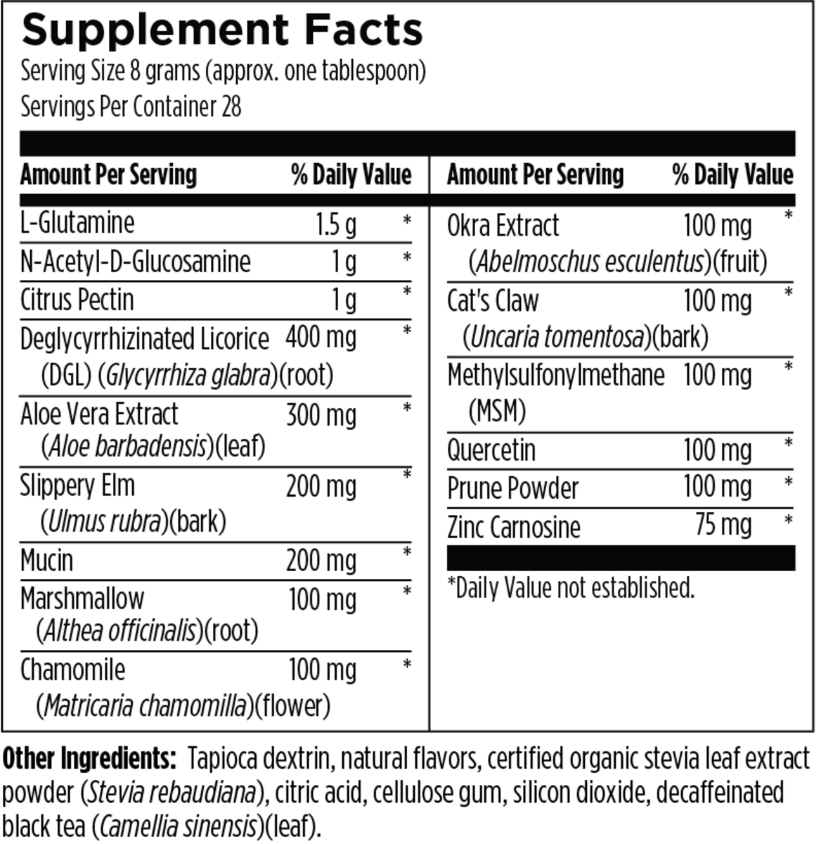 Gi Revive powder from designs for health 225 gram tub supplement facts and ingredients list