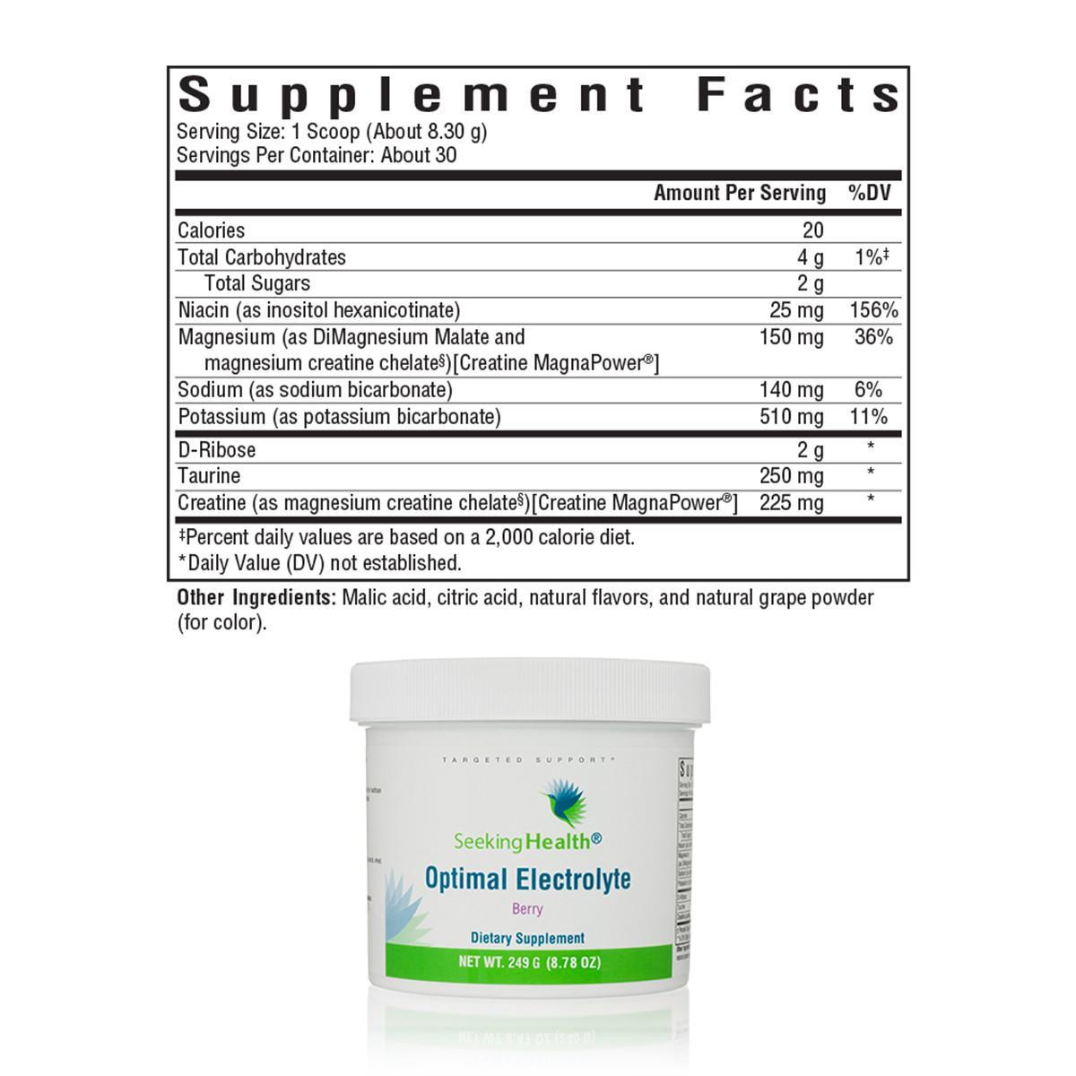 Optimal Electrolyte Berry Flavour by Seeking Health supplement facts and ingredients