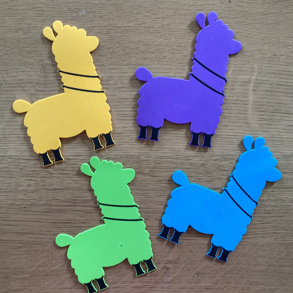 Foam llama shapes to decorate and turn into a fridge magnet