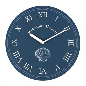 Navy Blue Seashell Clock with White Details.