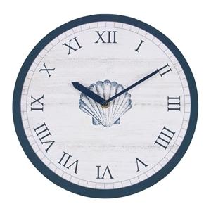 White Seashell Clock with Navy Blue Trim.