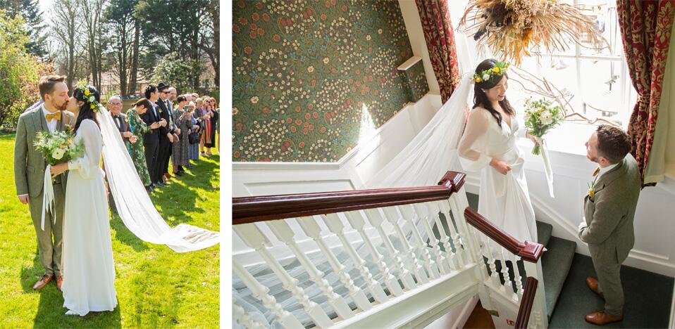 beautiful real life bride wearing custom Dig For Victory boho wedding dress