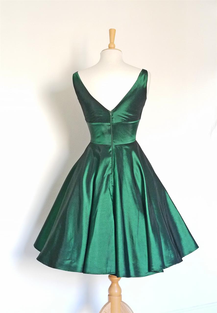 Emerald Green Taffeta Sweetheart Swing Dress with Fifties Circle Skirt