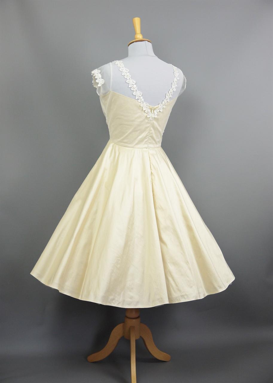 Grace Illusion Fifties Wedding Dress in Champagne Silk & Tulle Short ...