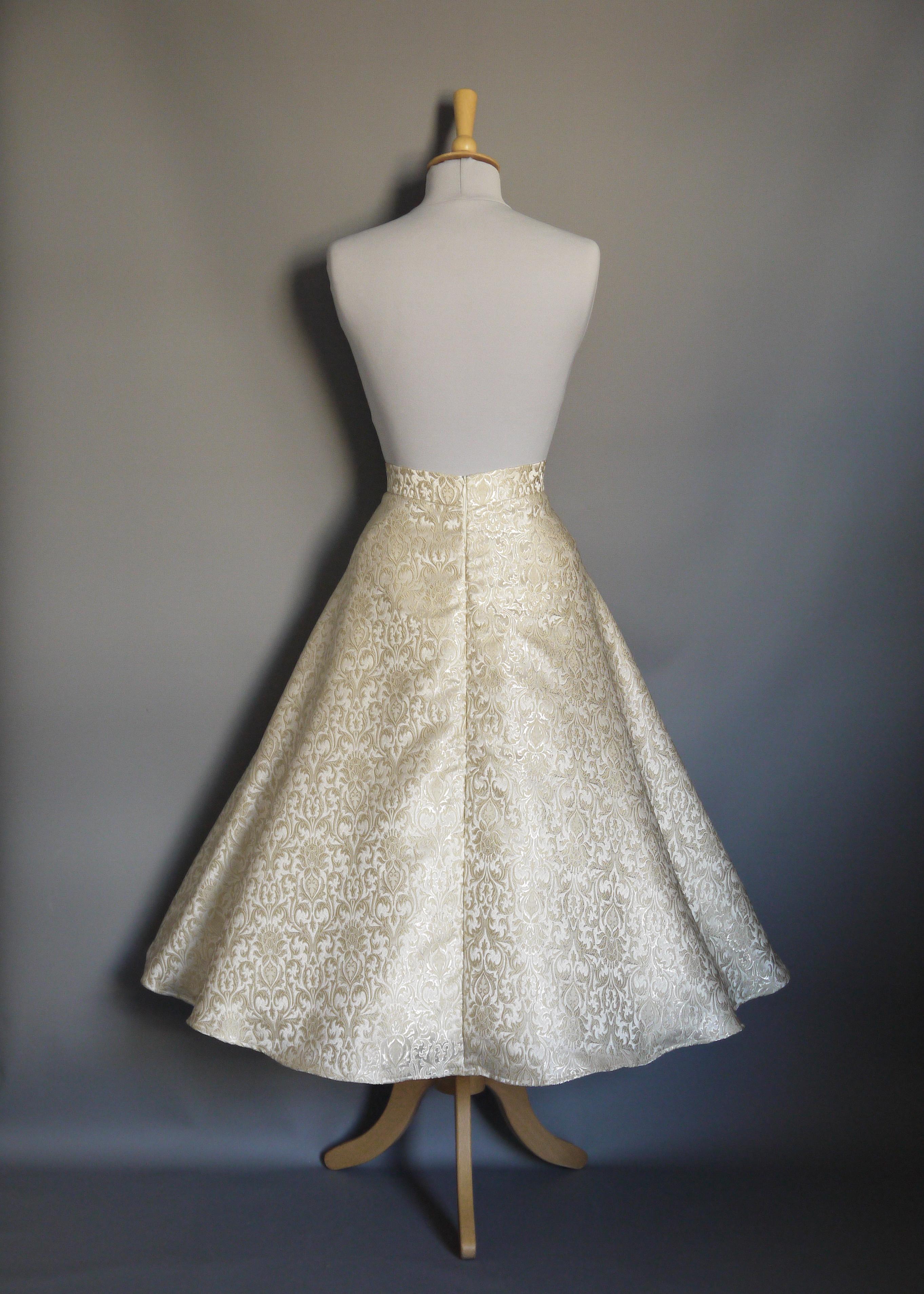 Betsy Bridal Half Circle Skirt in Silver & Pearl Brocade HIgh Waist ...