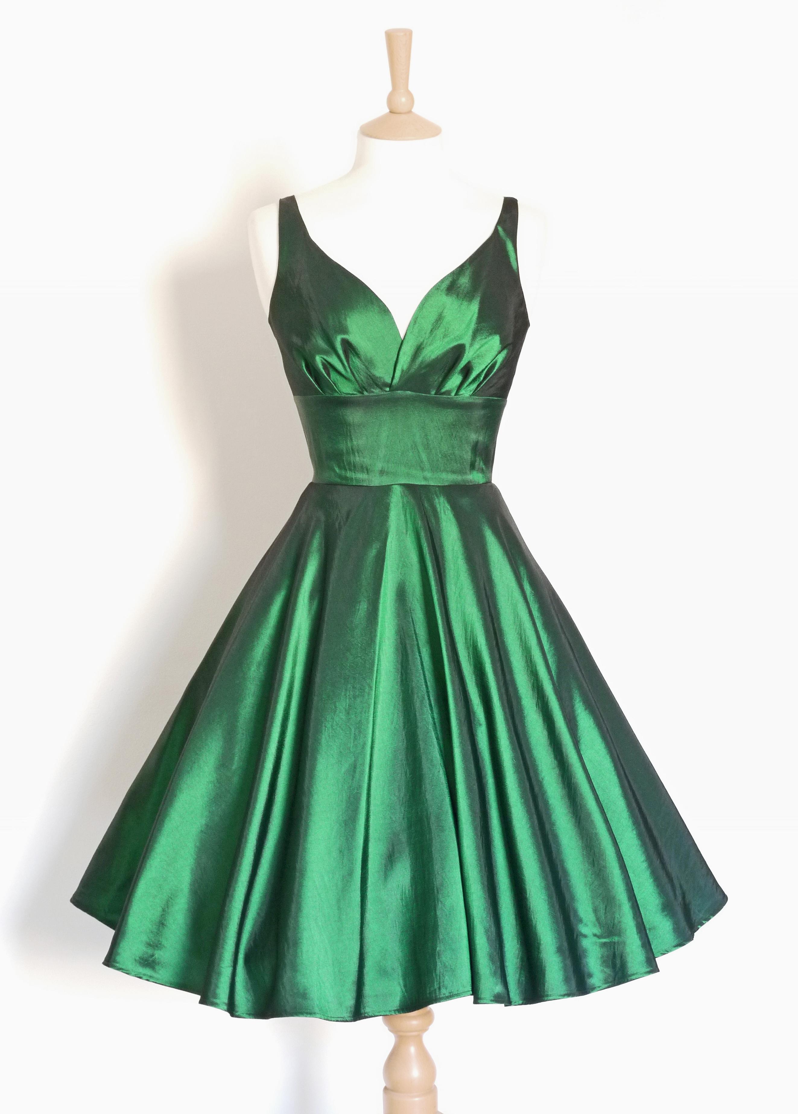 Size UK 18 Emerald Green Taffeta Sweetheart Tea Dress