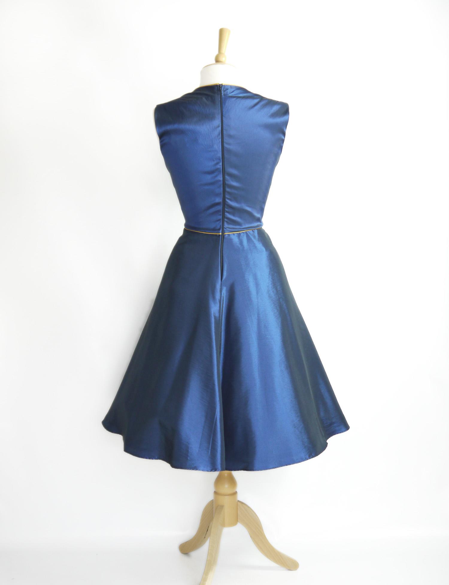 Midnight Blue Taffeta 50s Sweetheart Swing Dress Made by Dig for