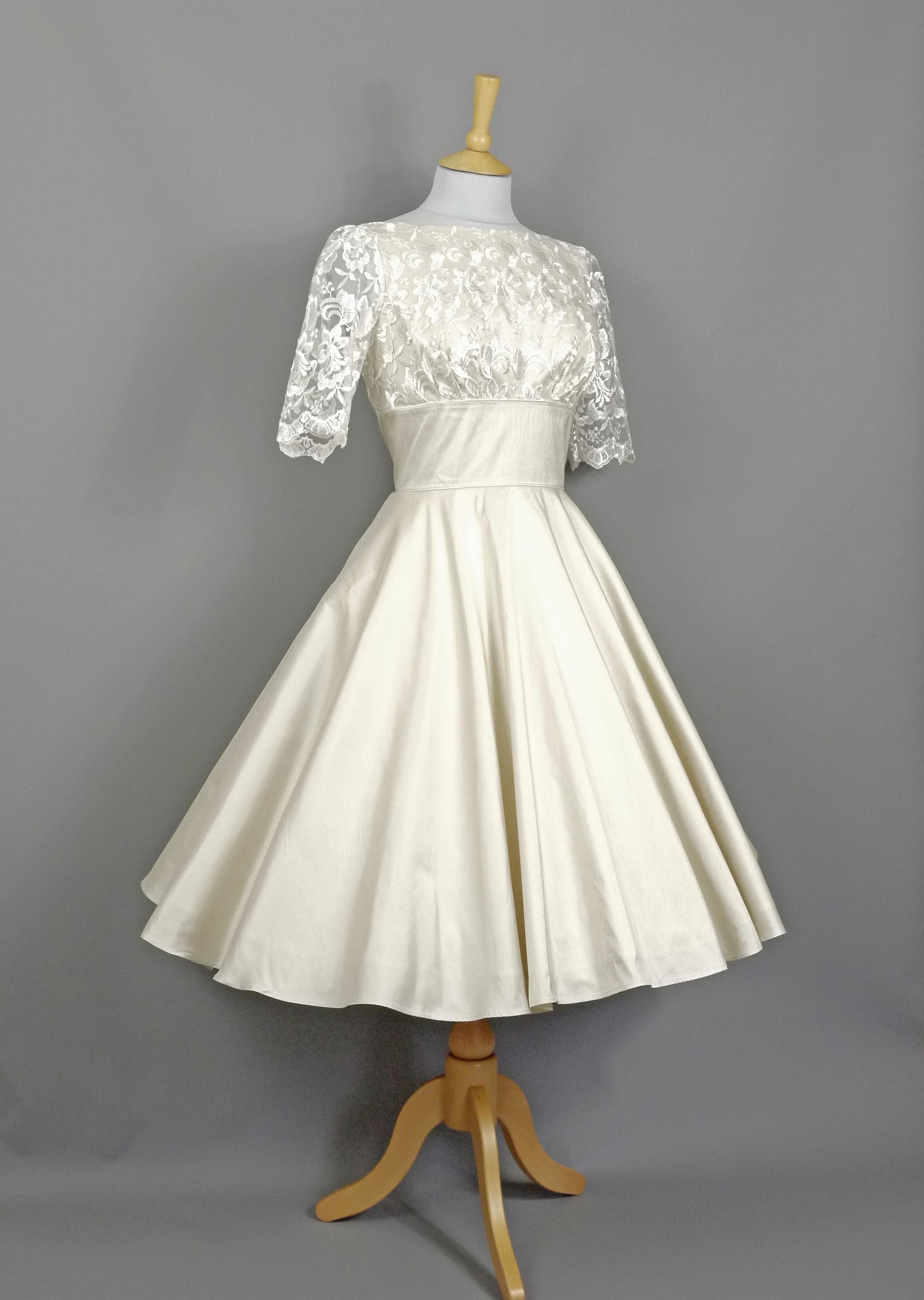 Holly Fifties Style Wedding Dress in Ivory Silk & Bluebell Lace Short ...