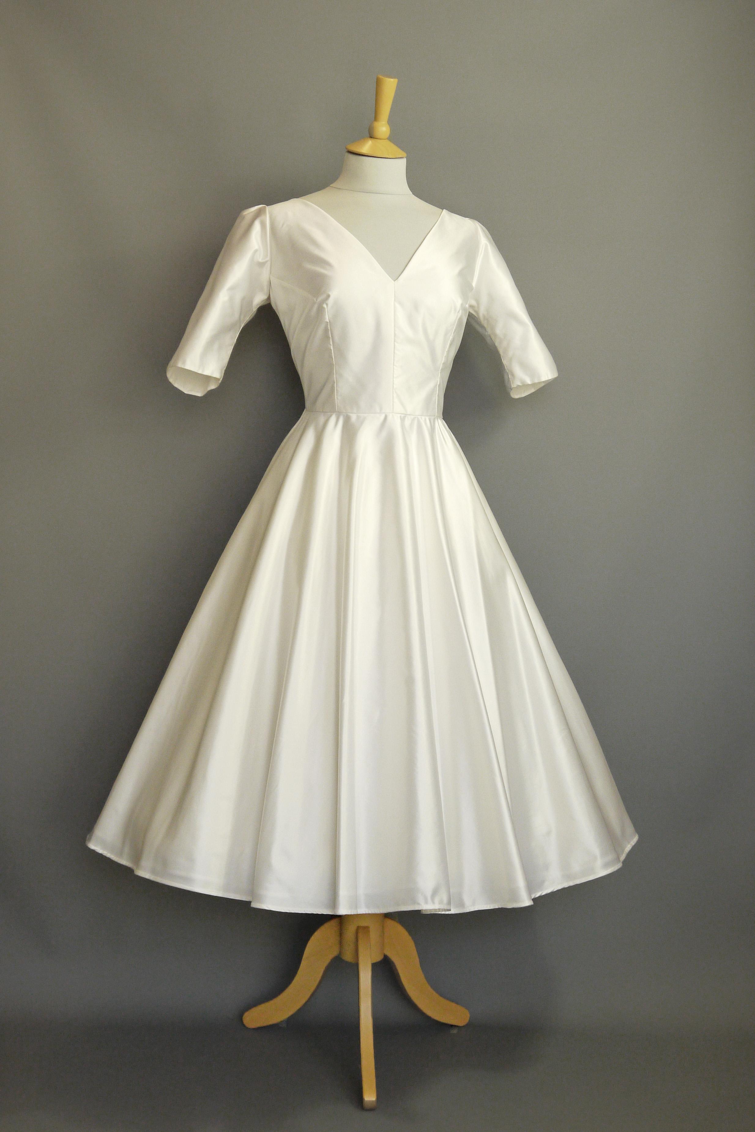 Ivy Wedding Dress in Pearl Vintage Satin with sleeves