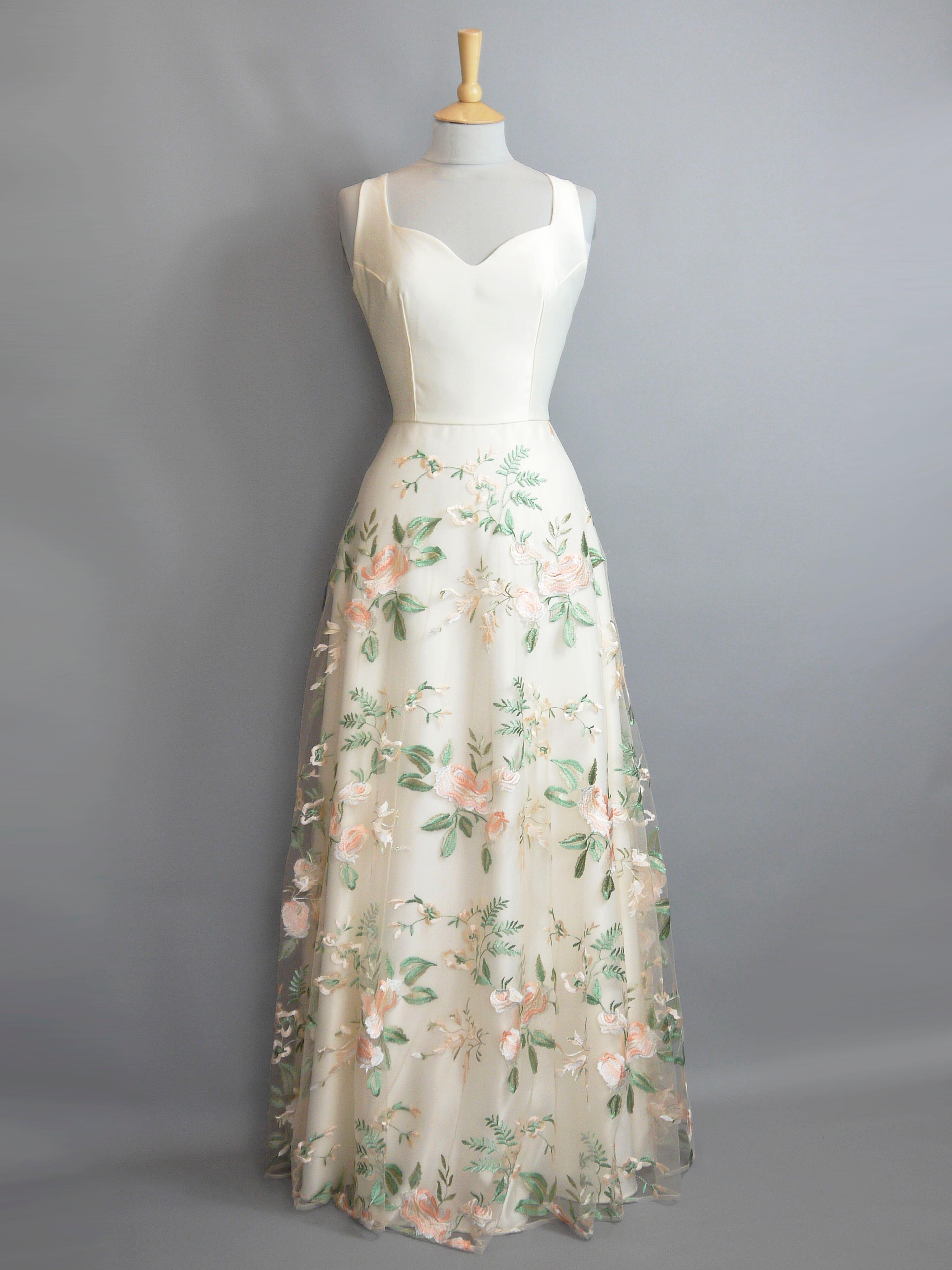 Size UK 12 - Tropical Floral Lace & Papaya Orange Linen Maxi Dress