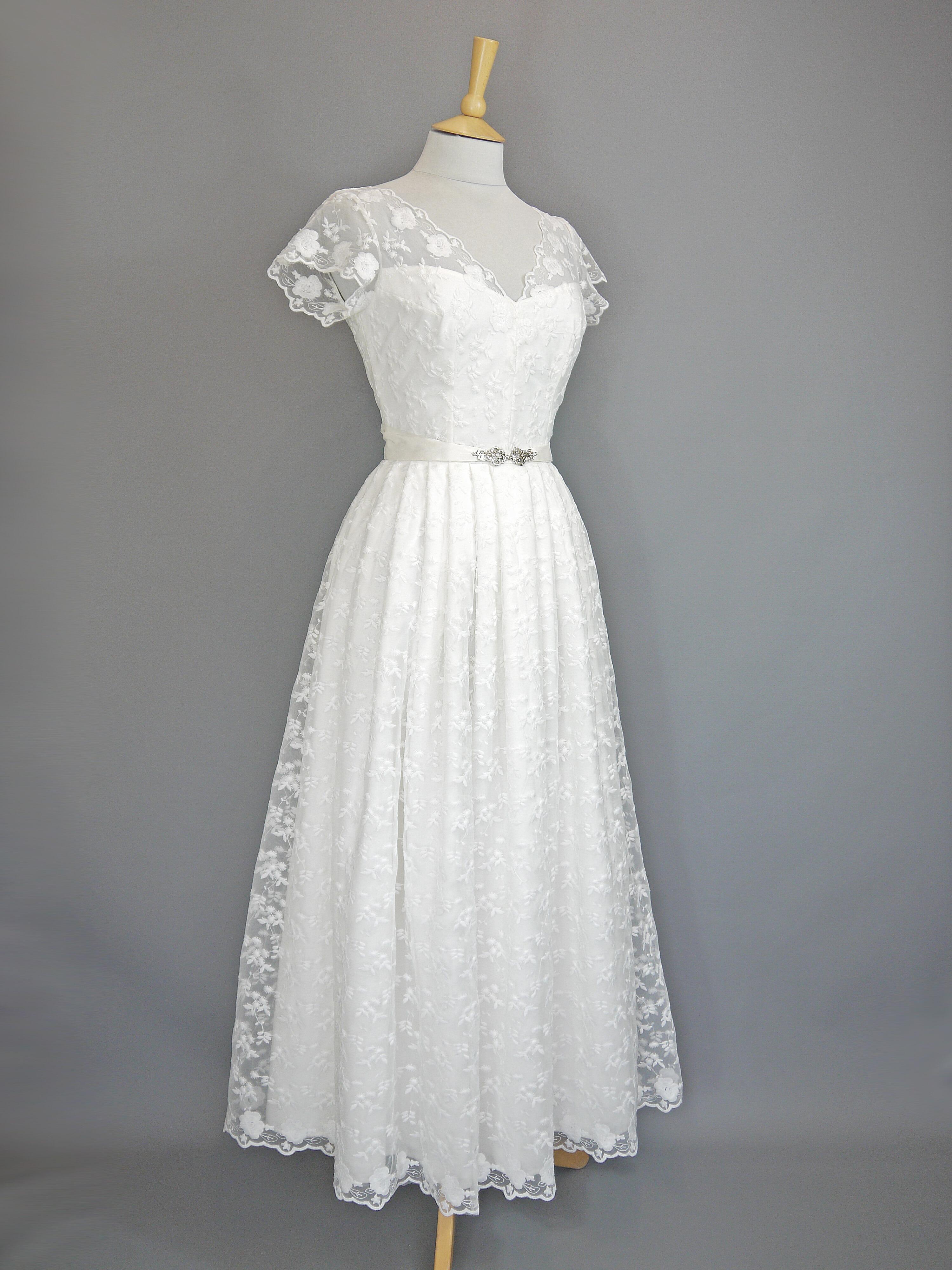 Sabrina Full Lace Wedding Gown with Sleeves & Cotton Floral Embroidery
