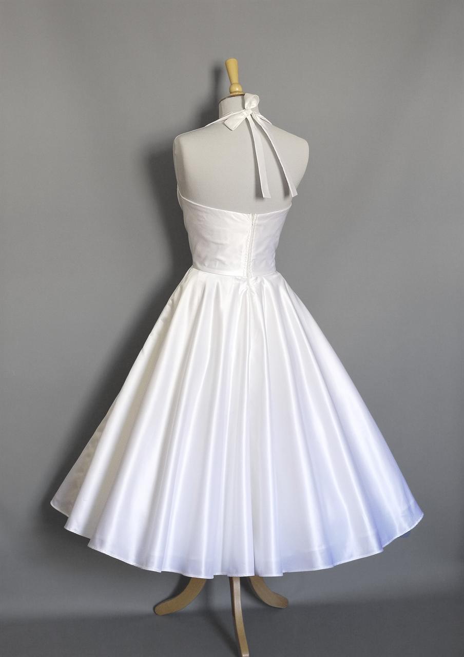 Marilyn Fifties Wedding Dress in Pearl Vintage Satin with Tea Length ...