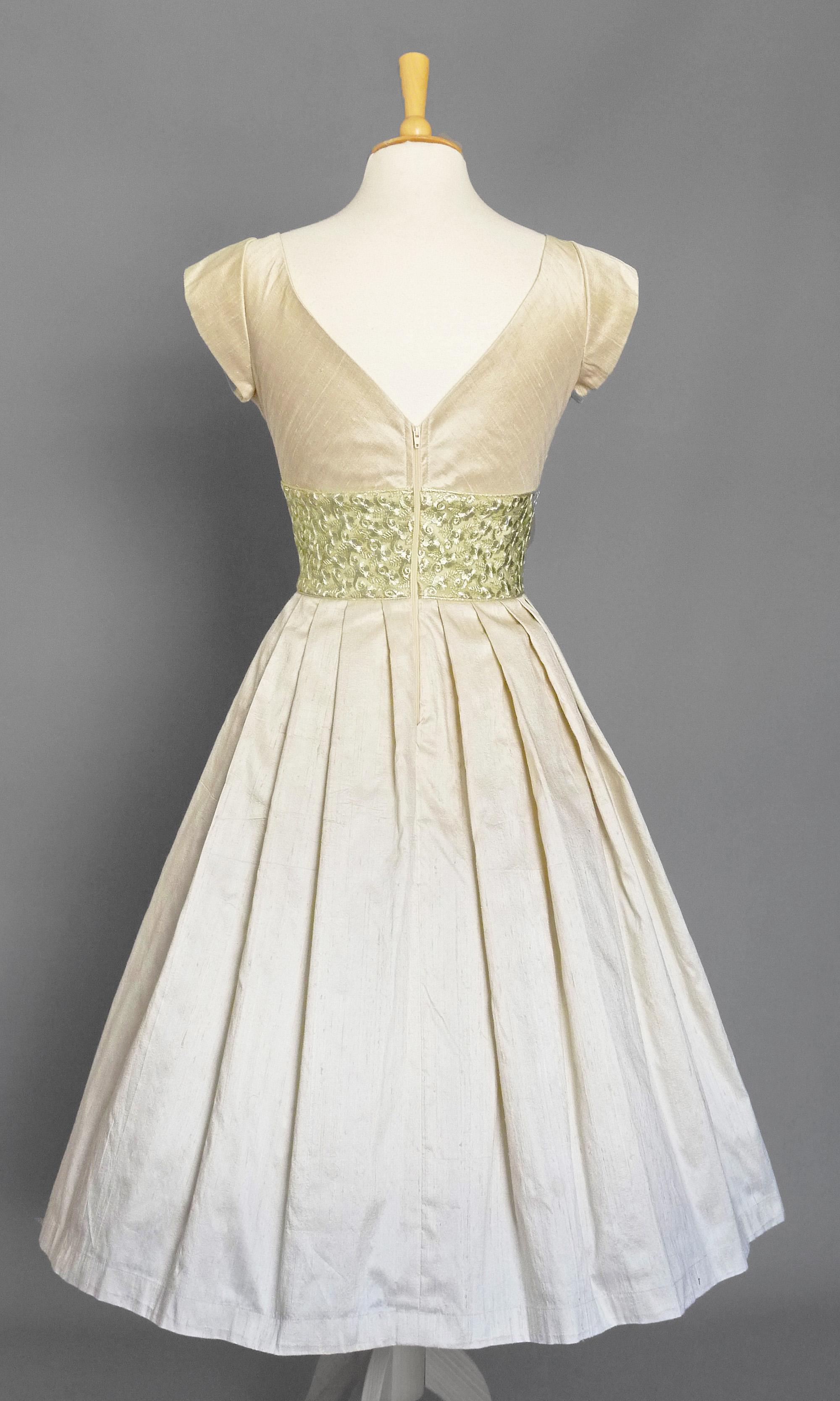 Dorothy Wedding Dress in Champagne Silk Dupion & Apple Lace Midi Length ...