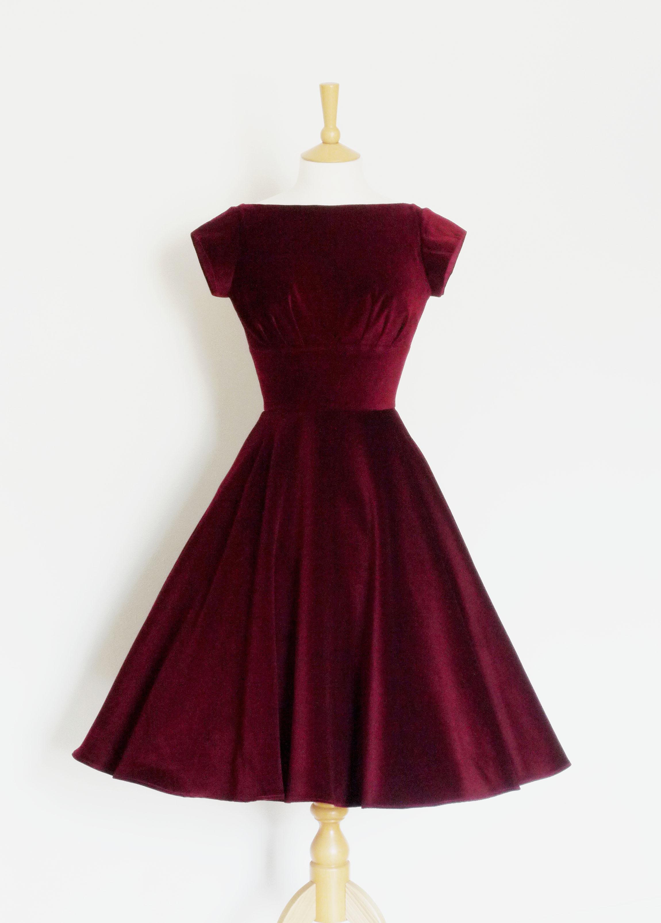 Size UK 16 - Deep Cherry Red Velvet Tiffany Evening Dress