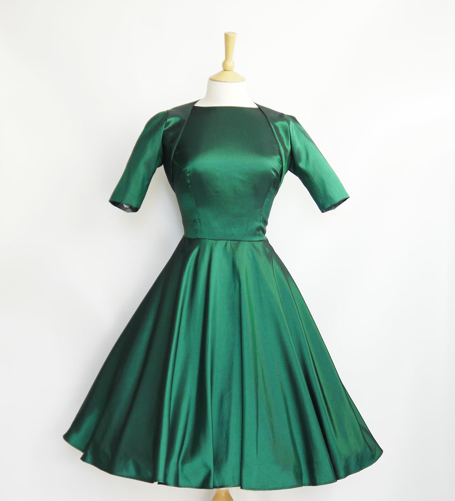 Size UK 16 - Emerald Green Taffeta Sabrina Swing Dress