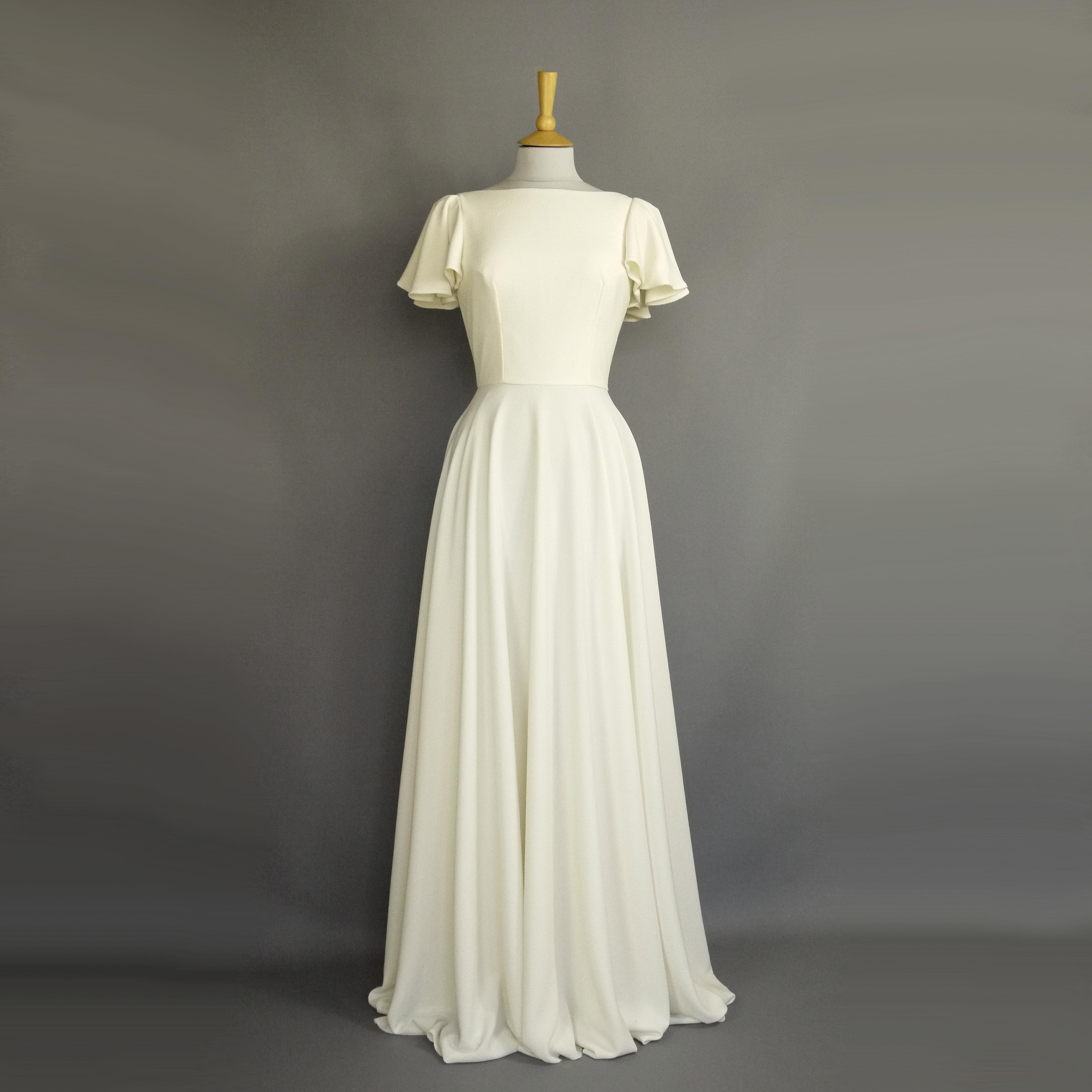 Size UK 12 - Loretta Wedding Gown in Ivory Matte Crepe