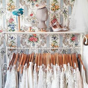 A rail full of beautiful hand made wedding dresses