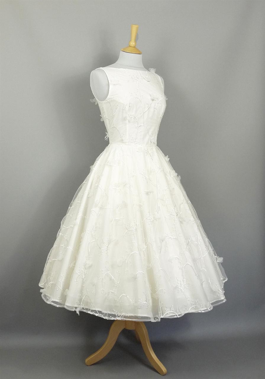 Sabrina Ivory Wedding Dress in 3D Floral Lace Midi Circle Skirt