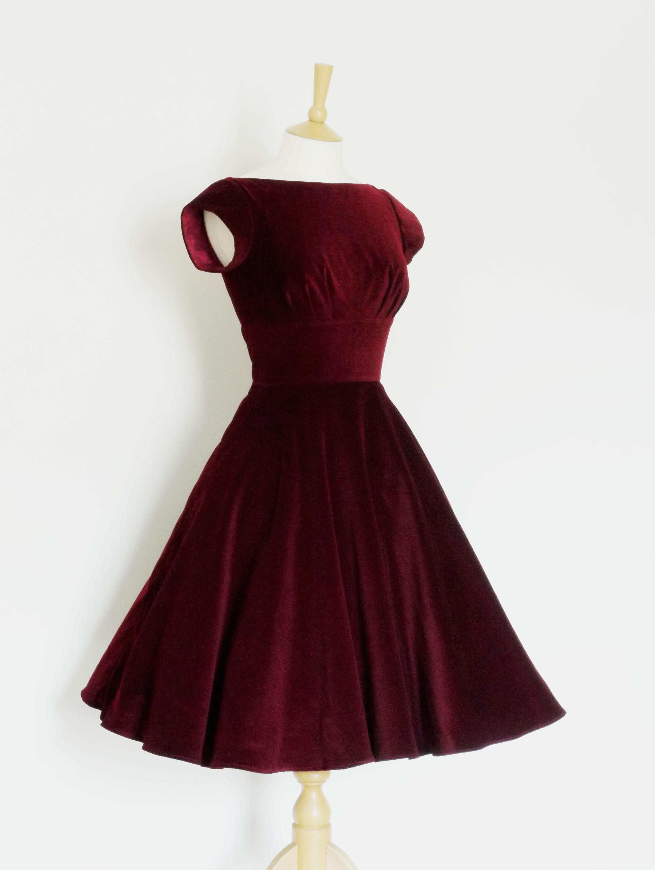Size UK 16 - Deep Cherry Red Velvet Tiffany Evening Dress