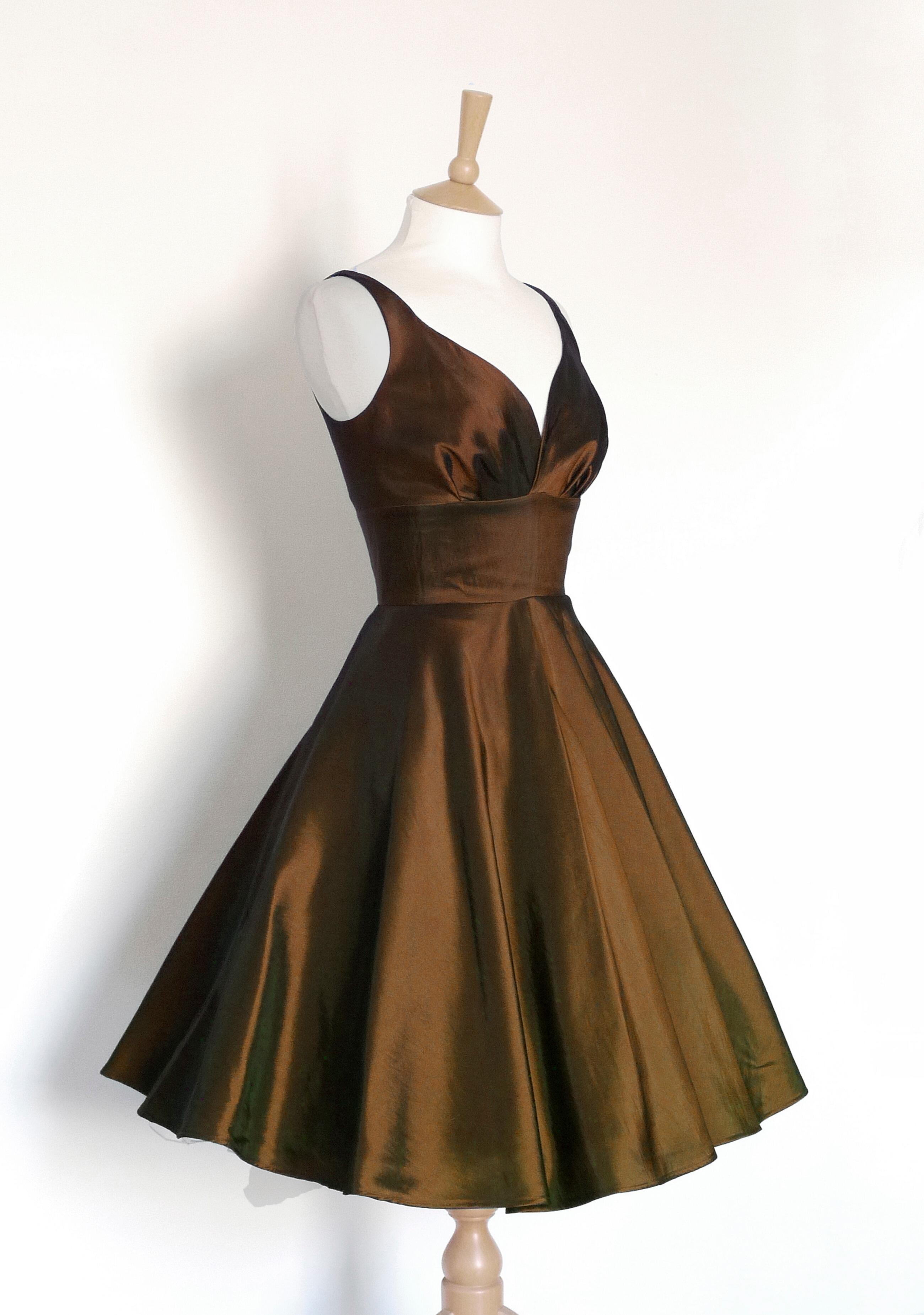 Size UK 18 Cocoa Brown Taffeta Sweetheart Swing Dress