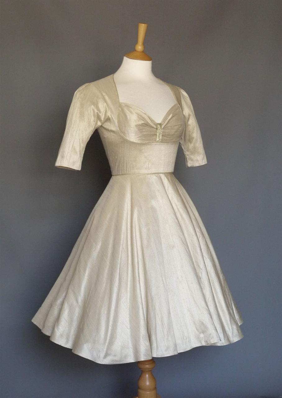 Dita Fifties Style Wedding Dress in Champagne Silk Dupion with Sleevs ...