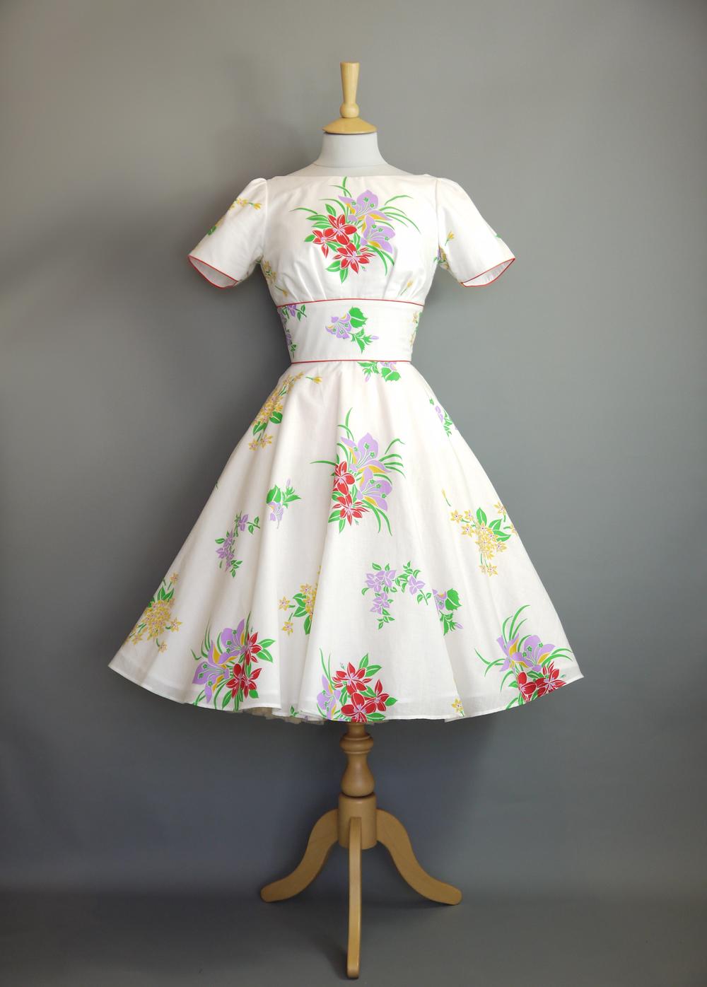 Liberty Vintage Floral Cotton 1950s Swing Dress with Circle Skirt