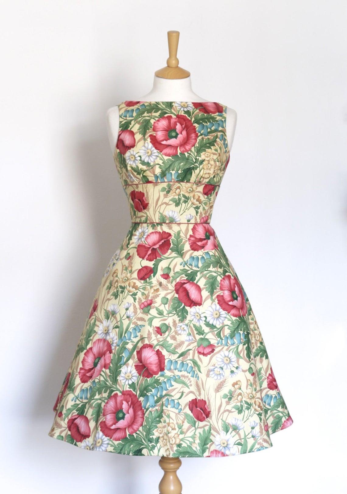 Size UK 6 - Poppy and Daisy Print Tiffany Tea Dress