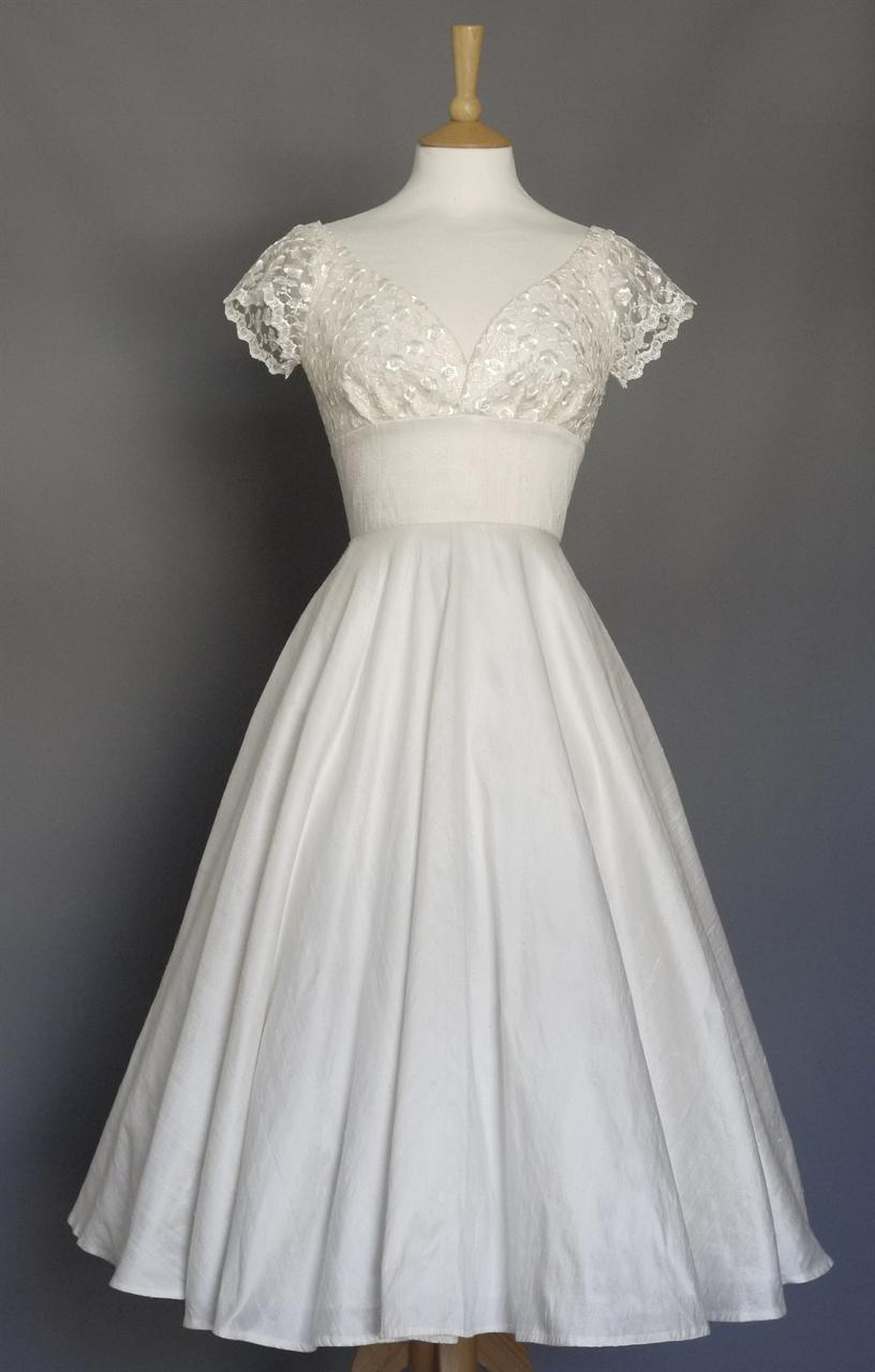 Ruby Wedding Dress in Ivory Silk Dupion & Lace with Midi Circle Skirt ...