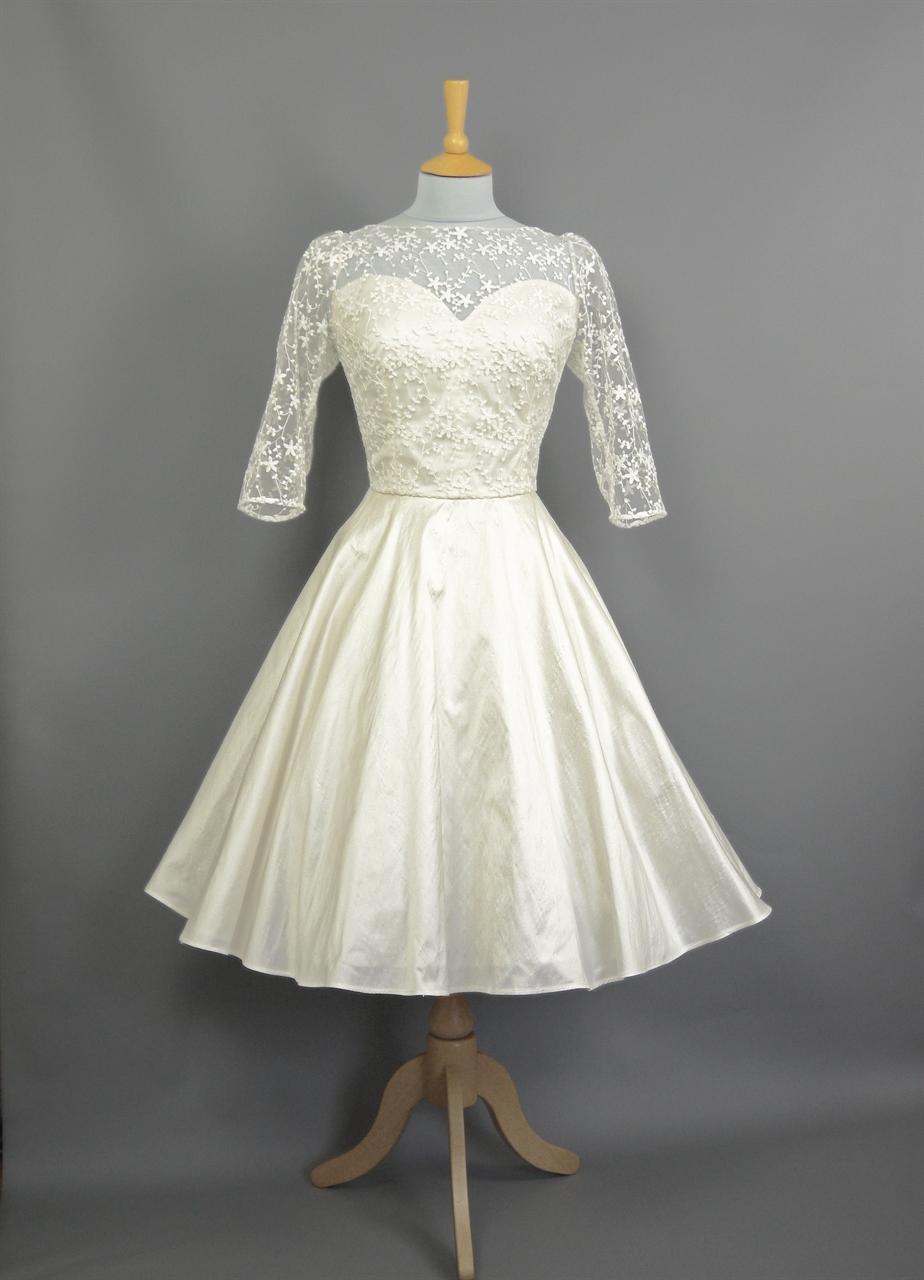 Grace Fifties Bustier Wedding Dress in Ivory Silk & Ophelia Cotton Lace ...