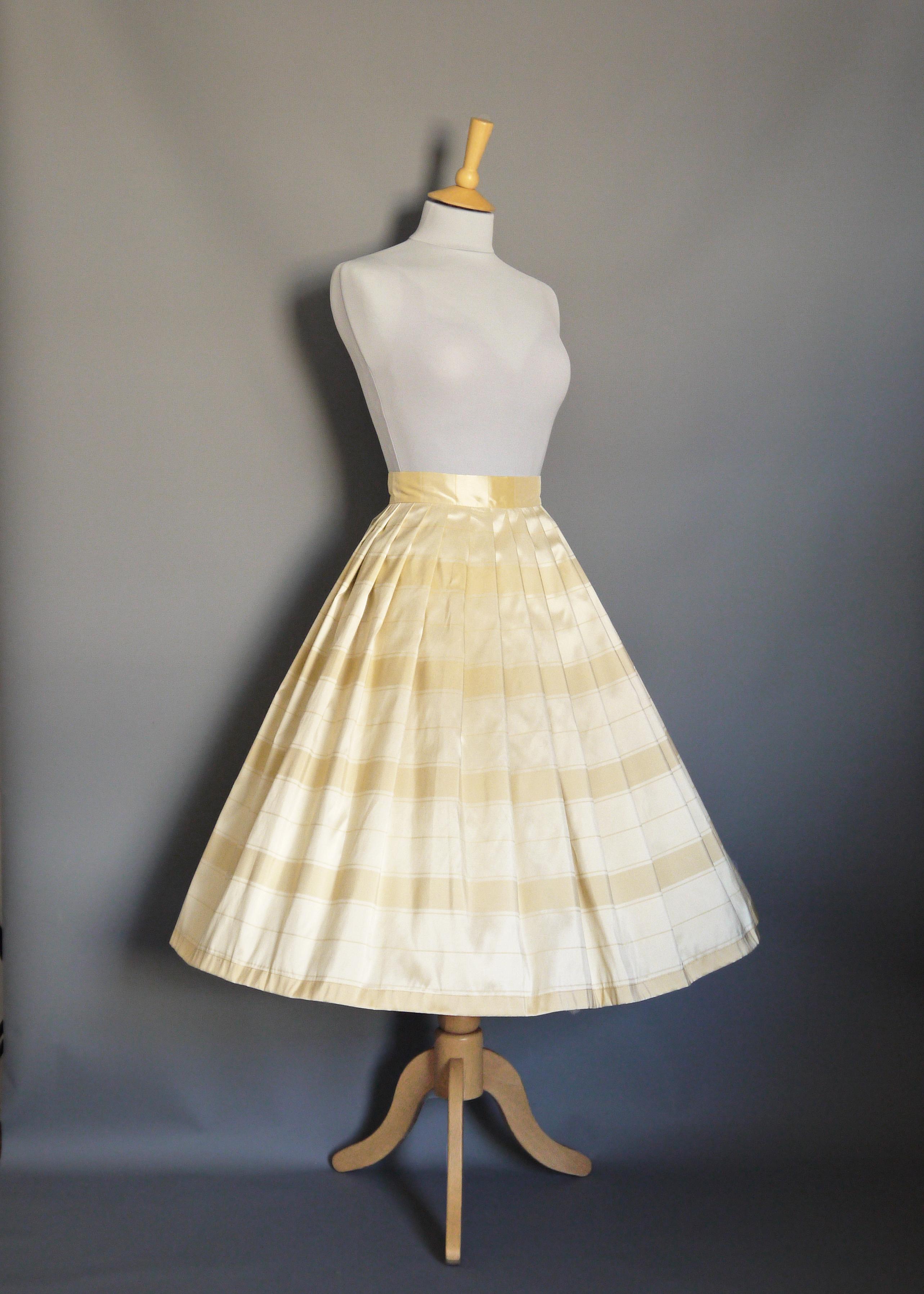 Audrey Pleated Fifties Bridal Silk Skirt in Champagne & Gold Stripe ...
