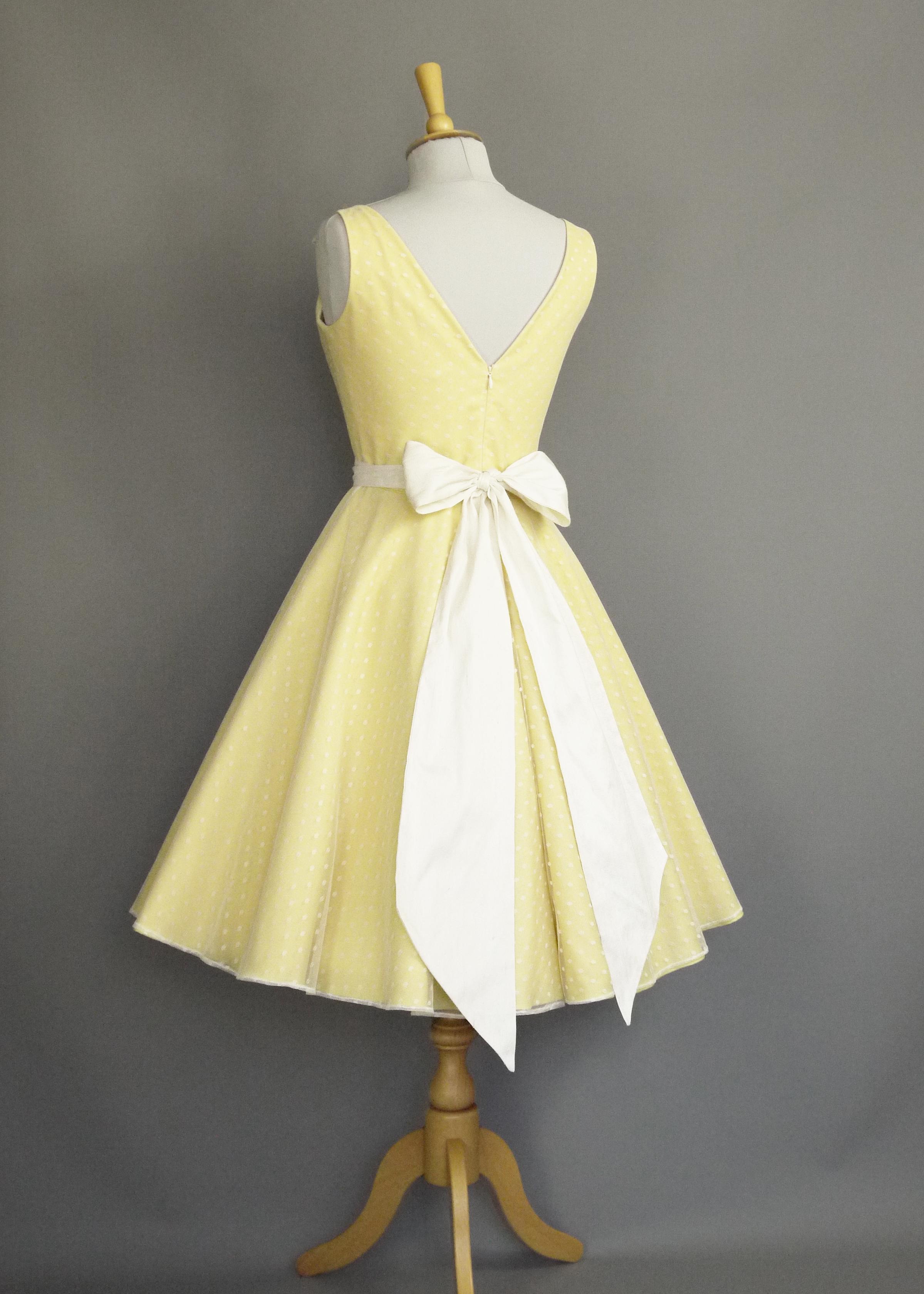 1950s Yellow Cotton & Polka Dot Tulle Swing Dress